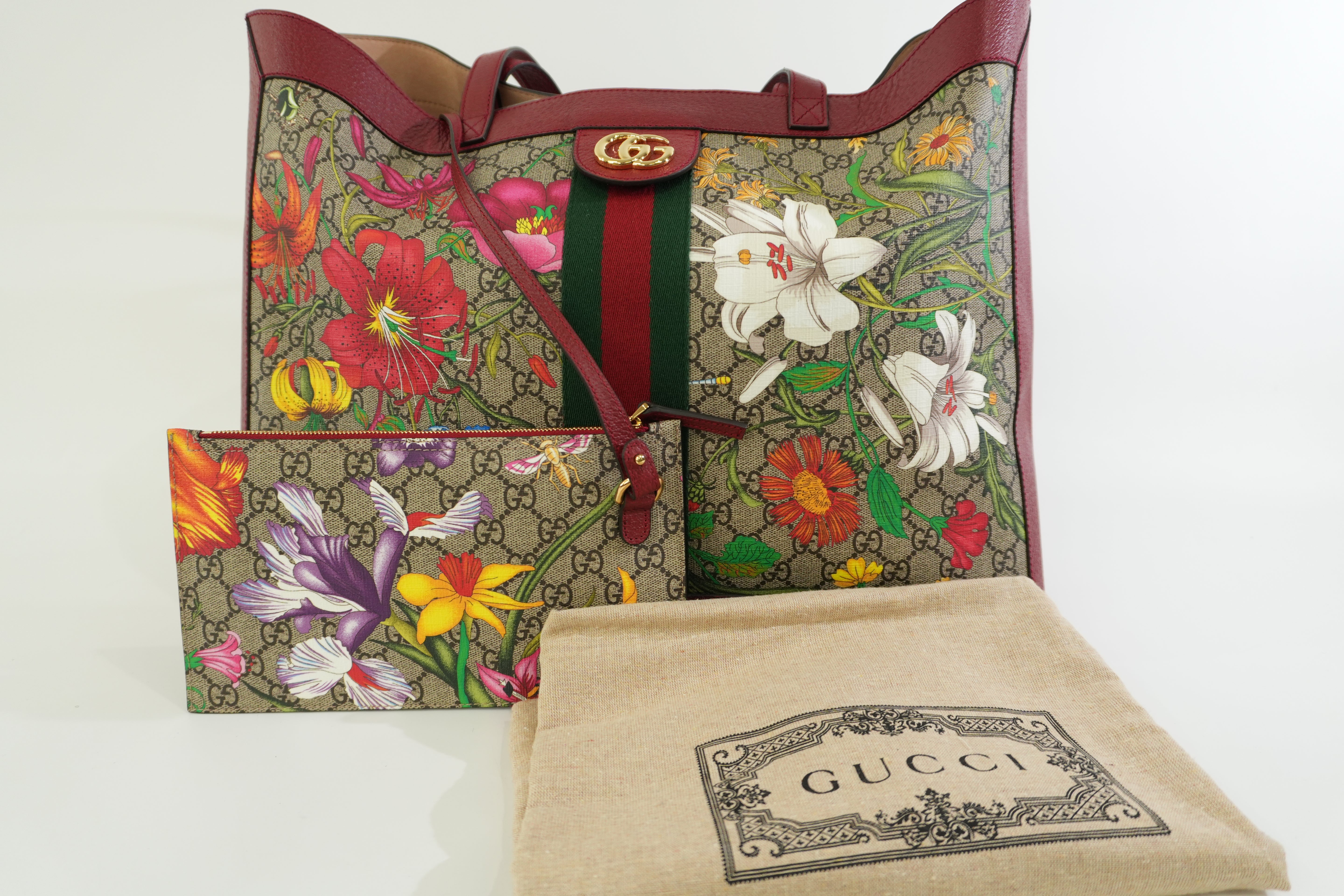 Pre-owned Gucci GG Flora Tote Bag Red