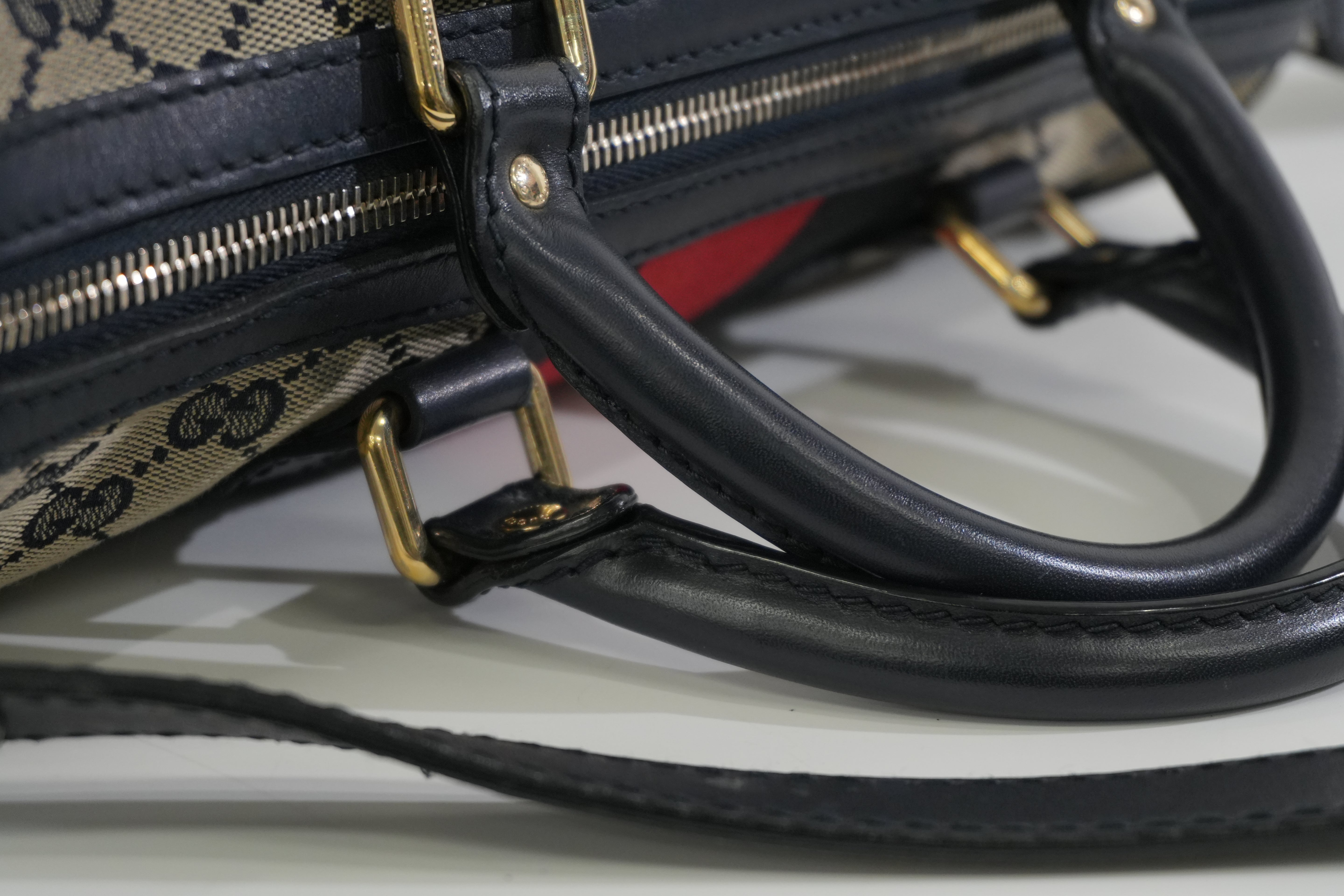 Pre-owned Gucci Canvas Sheryline Two Way Boston Bag Blue