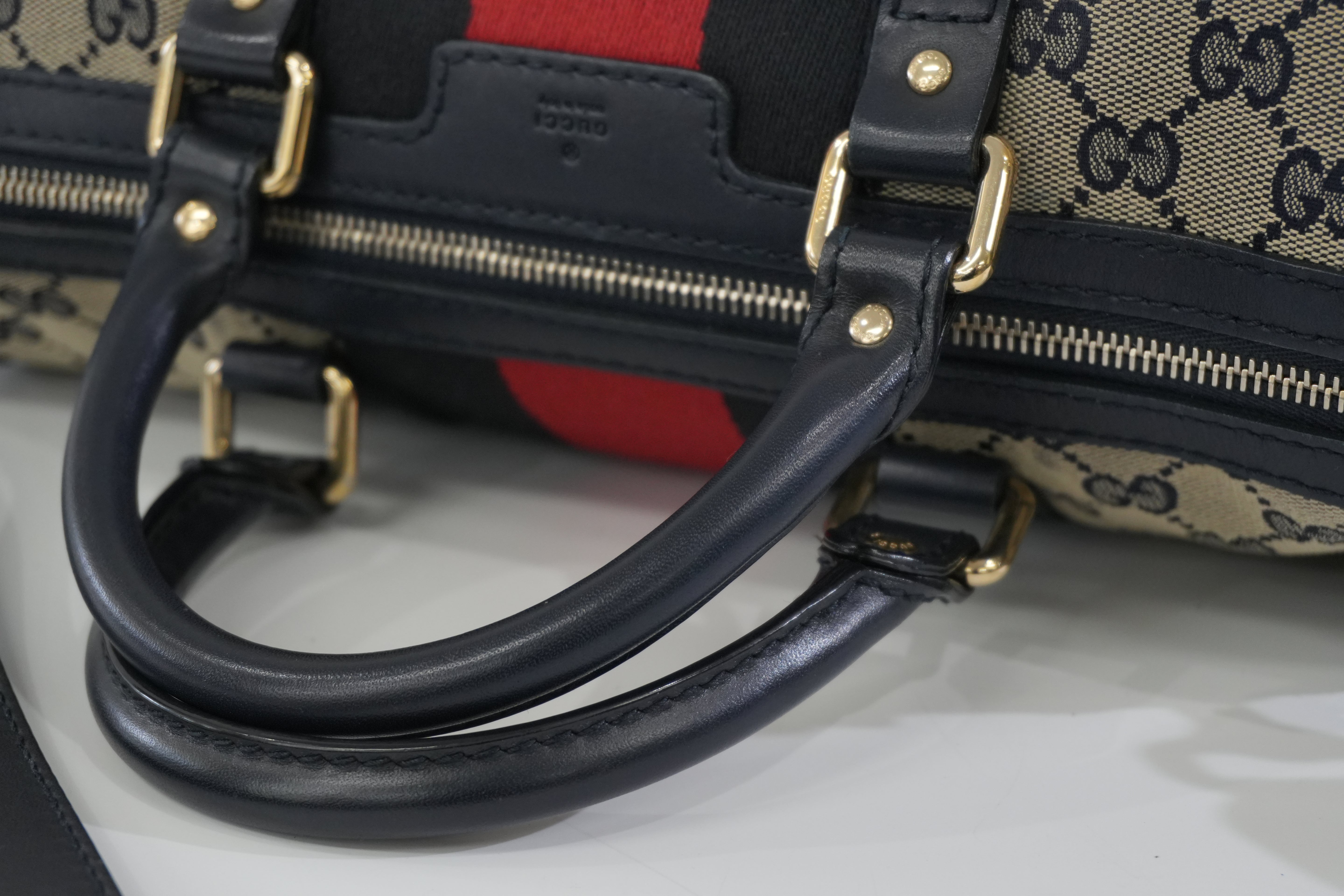 Pre-owned Gucci Canvas Sheryline Two Way Boston Bag Blue