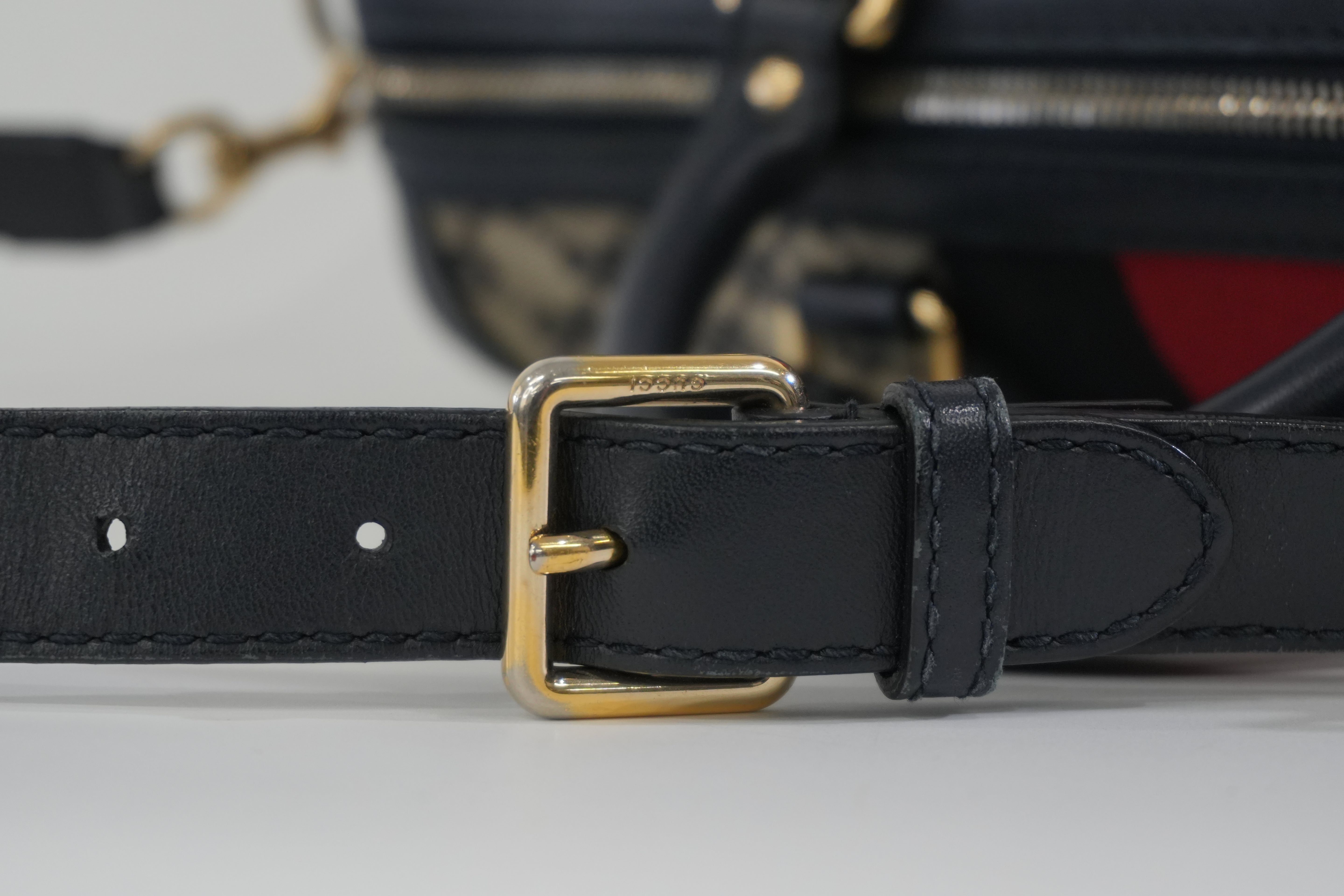 Pre-owned Gucci Canvas Sheryline Two Way Boston Bag Blue