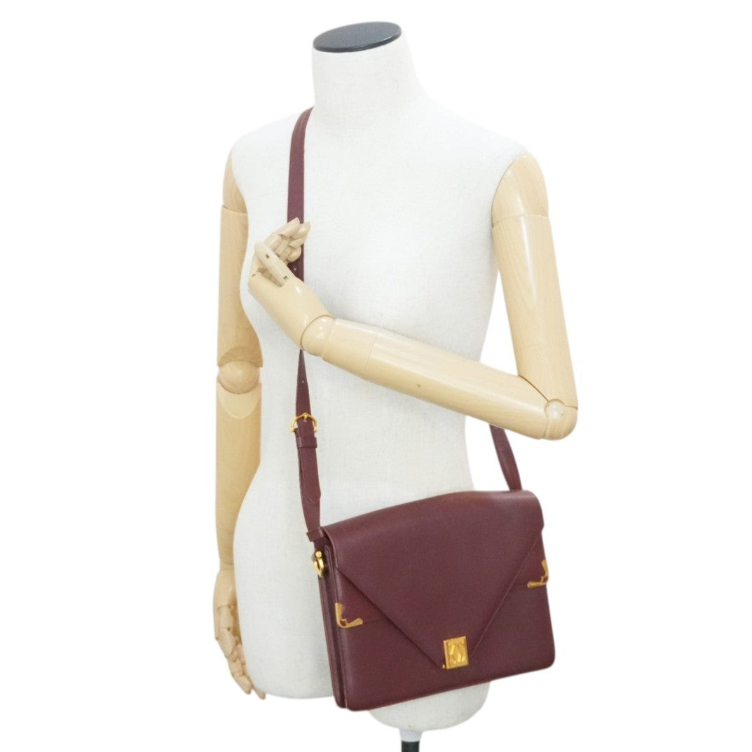 Pre-owned Cartier Double Flap Crossbody Bag Burgundy