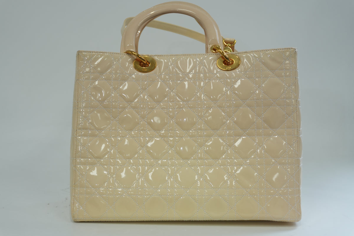 Pre-Owned Dior Patent Lady Dior Large Two Way Shoulder Bag