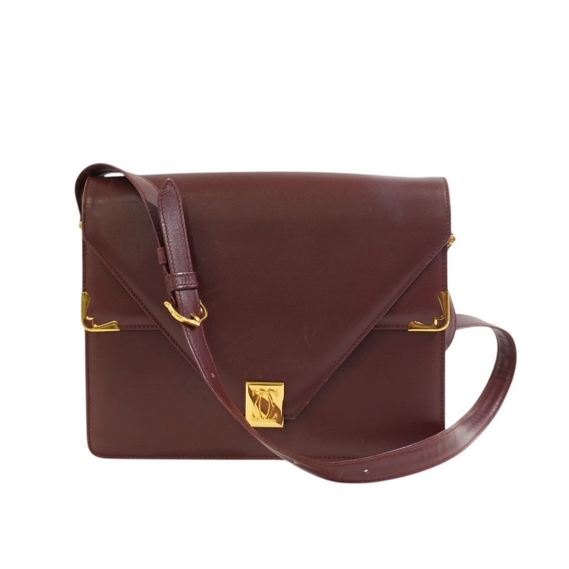 Pre-owned Cartier Double Flap Crossbody Bag Burgundy