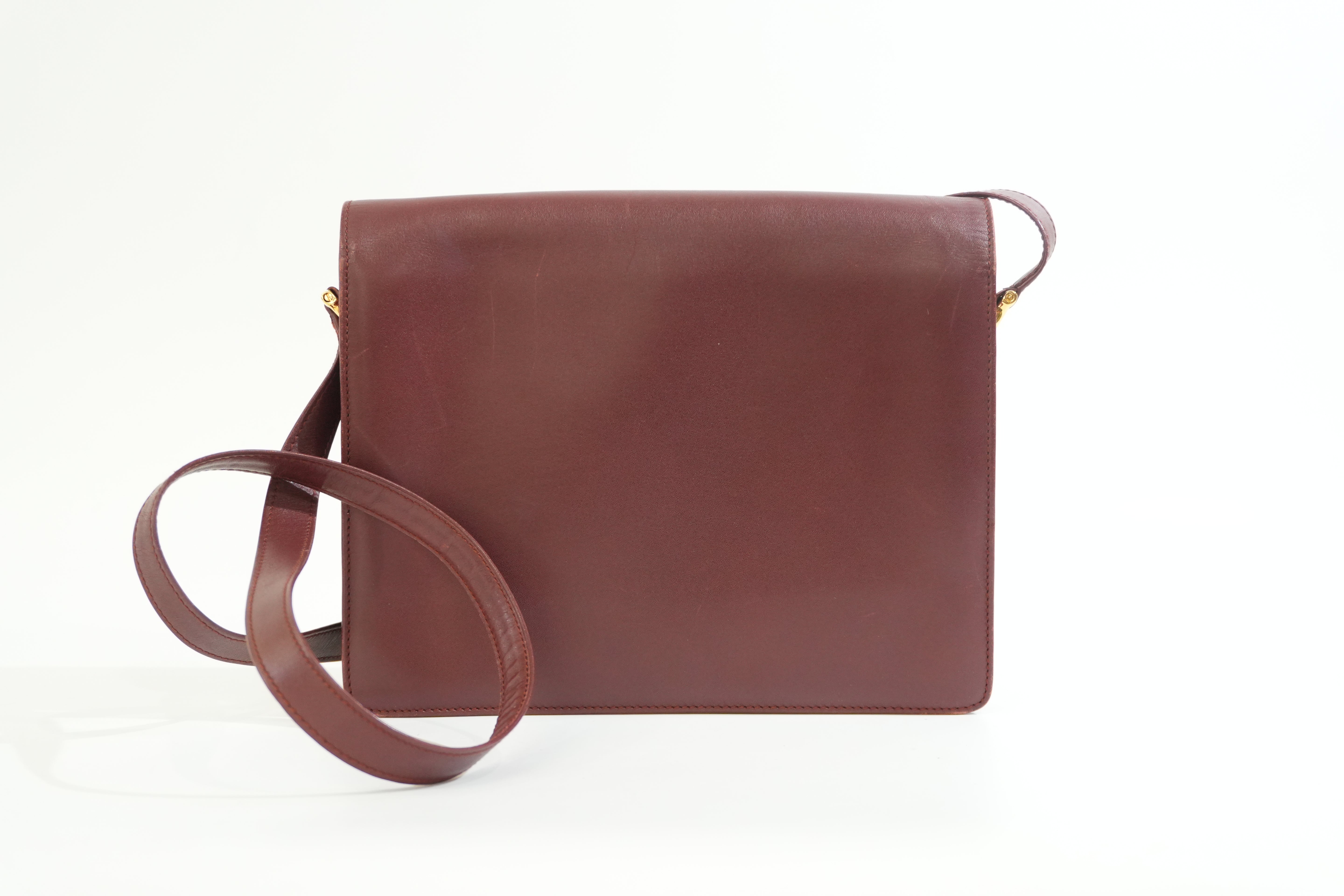 Pre-owned Cartier Double Flap Crossbody Bag Burgundy