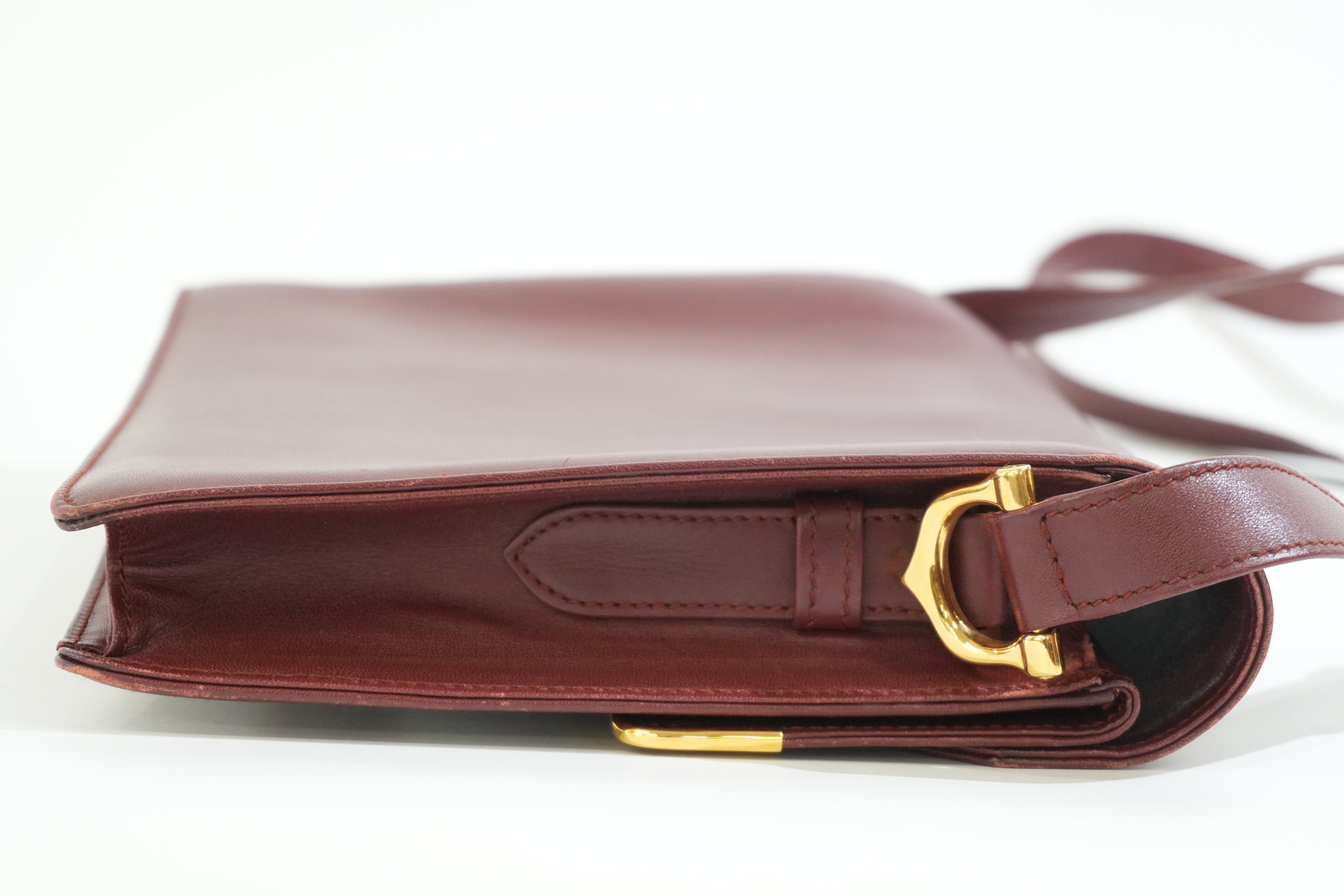 Pre-owned Cartier Double Flap Crossbody Bag Burgundy
