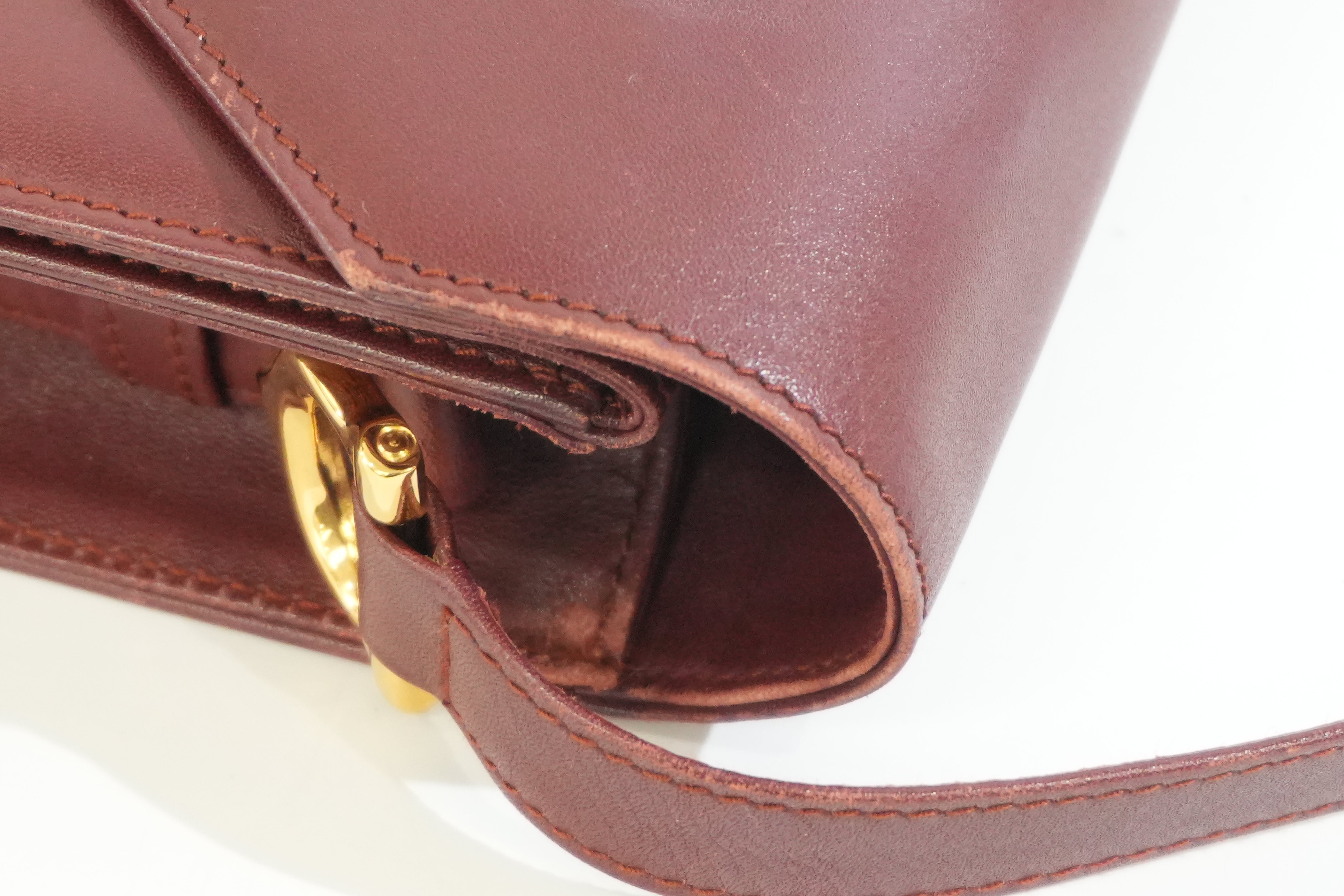 Pre-owned Cartier Double Flap Crossbody Bag Burgundy