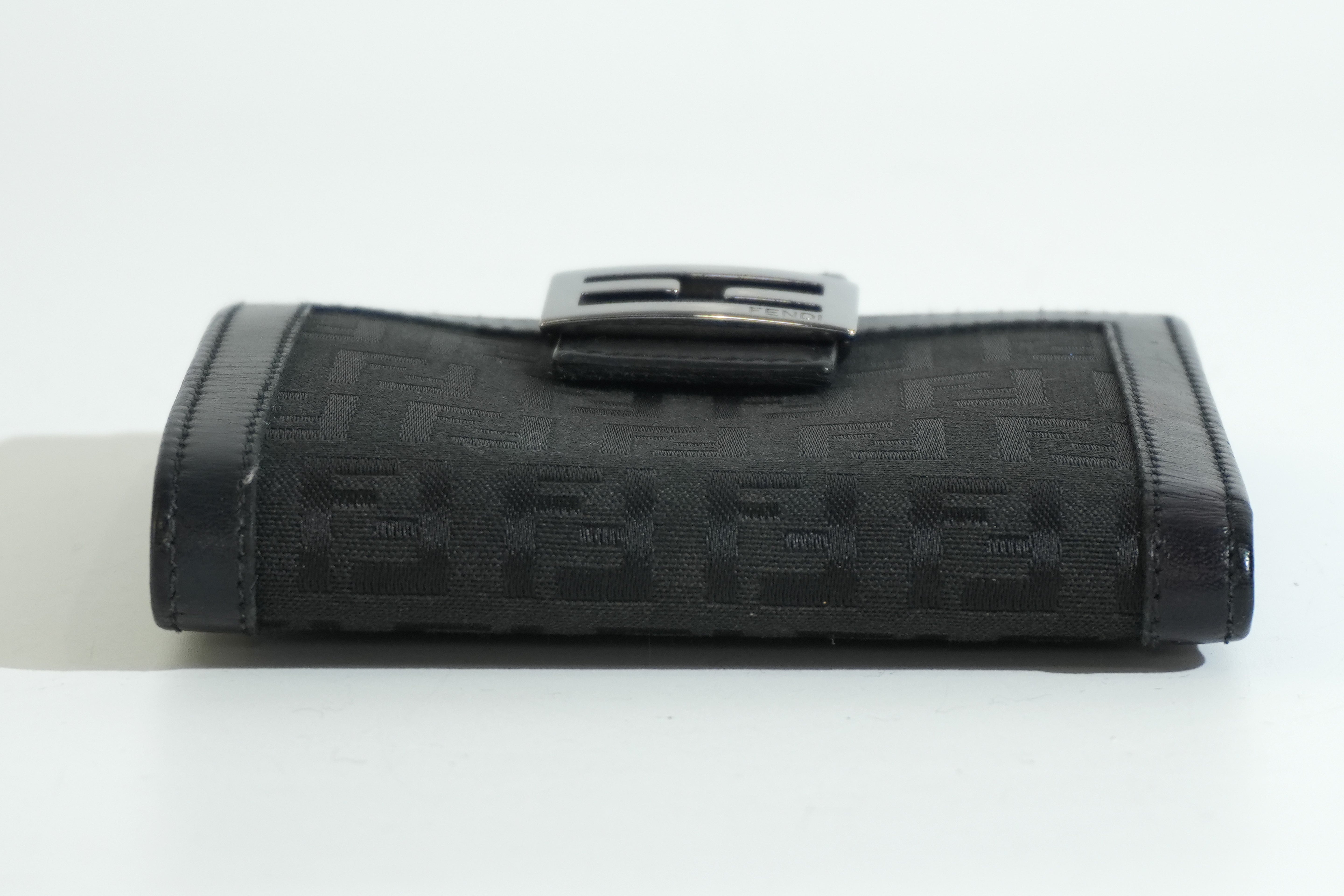 Pre-owned Fendi Zucchino Compact Wallet Black