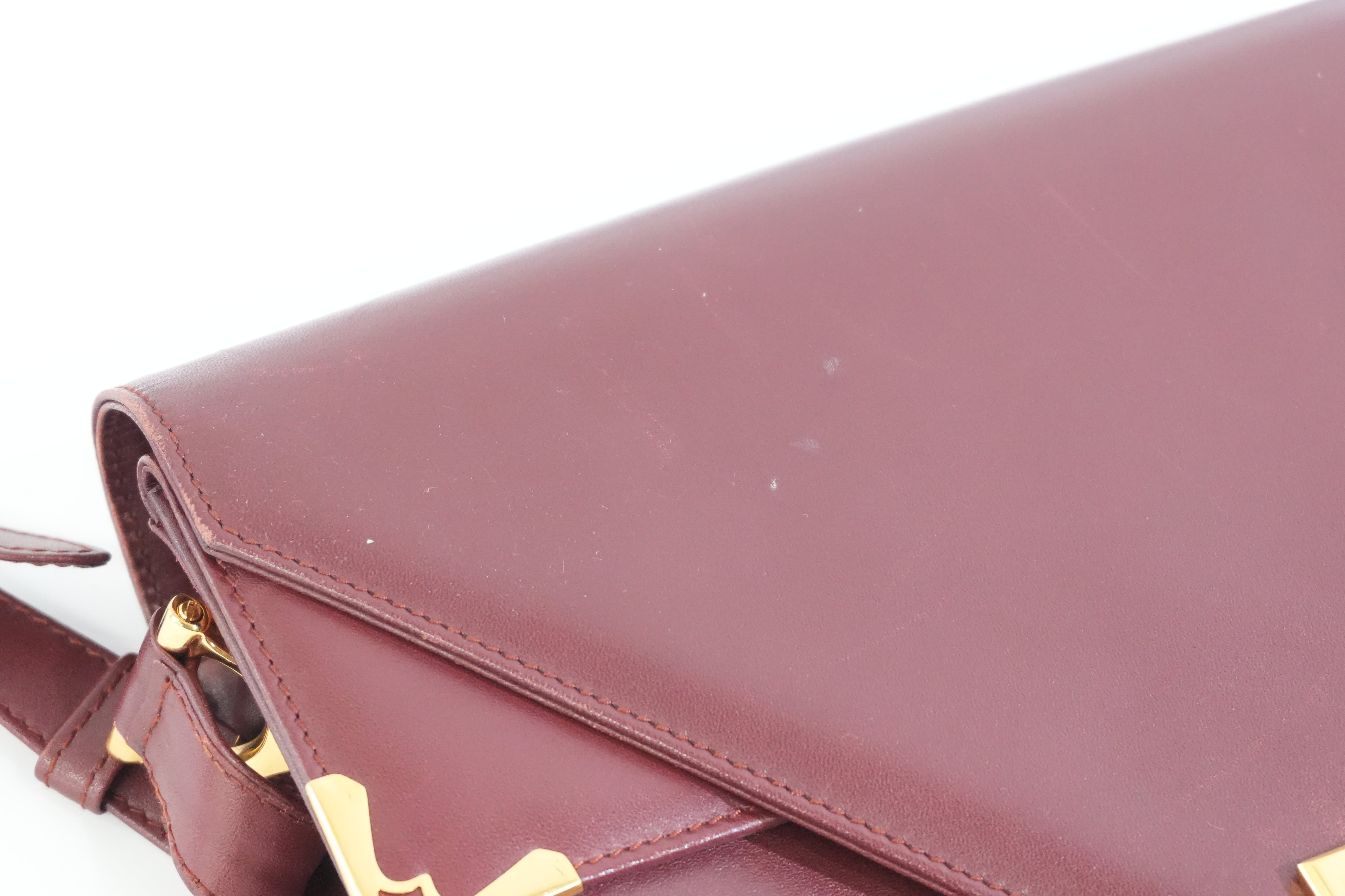 Pre-owned Cartier Double Flap Crossbody Bag Burgundy