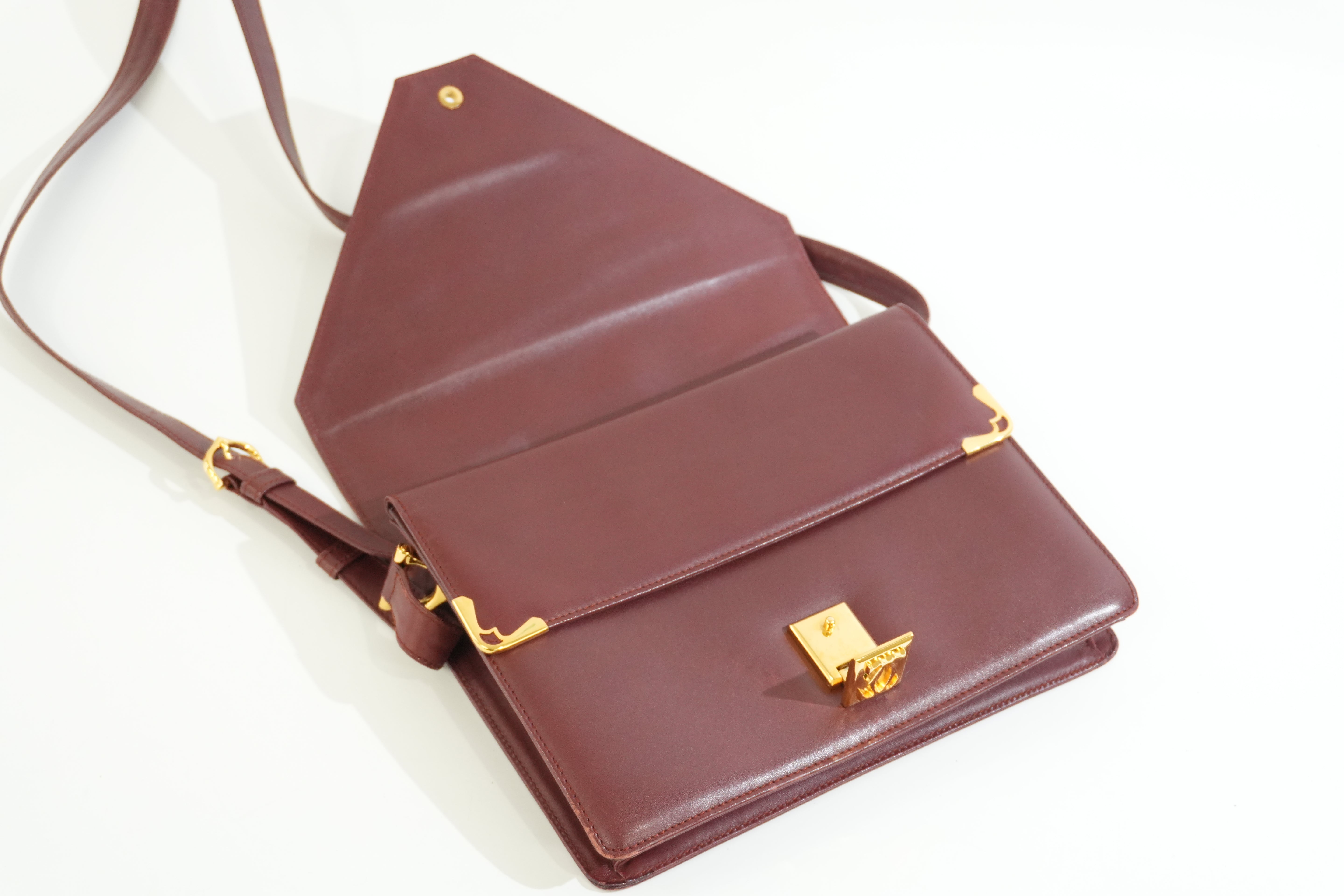 Pre-owned Cartier Double Flap Crossbody Bag Burgundy