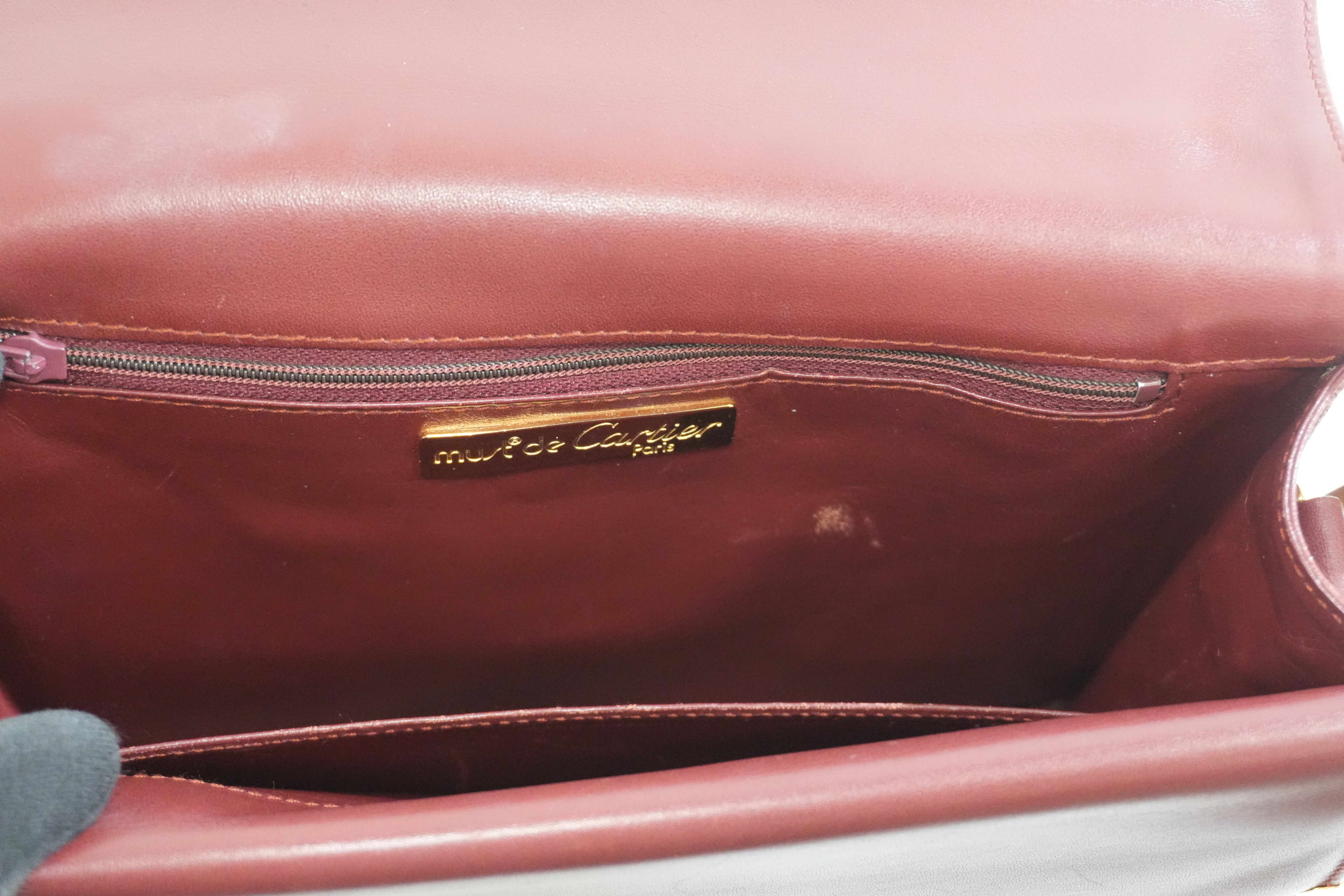 Pre-owned Cartier Double Flap Crossbody Bag Burgundy
