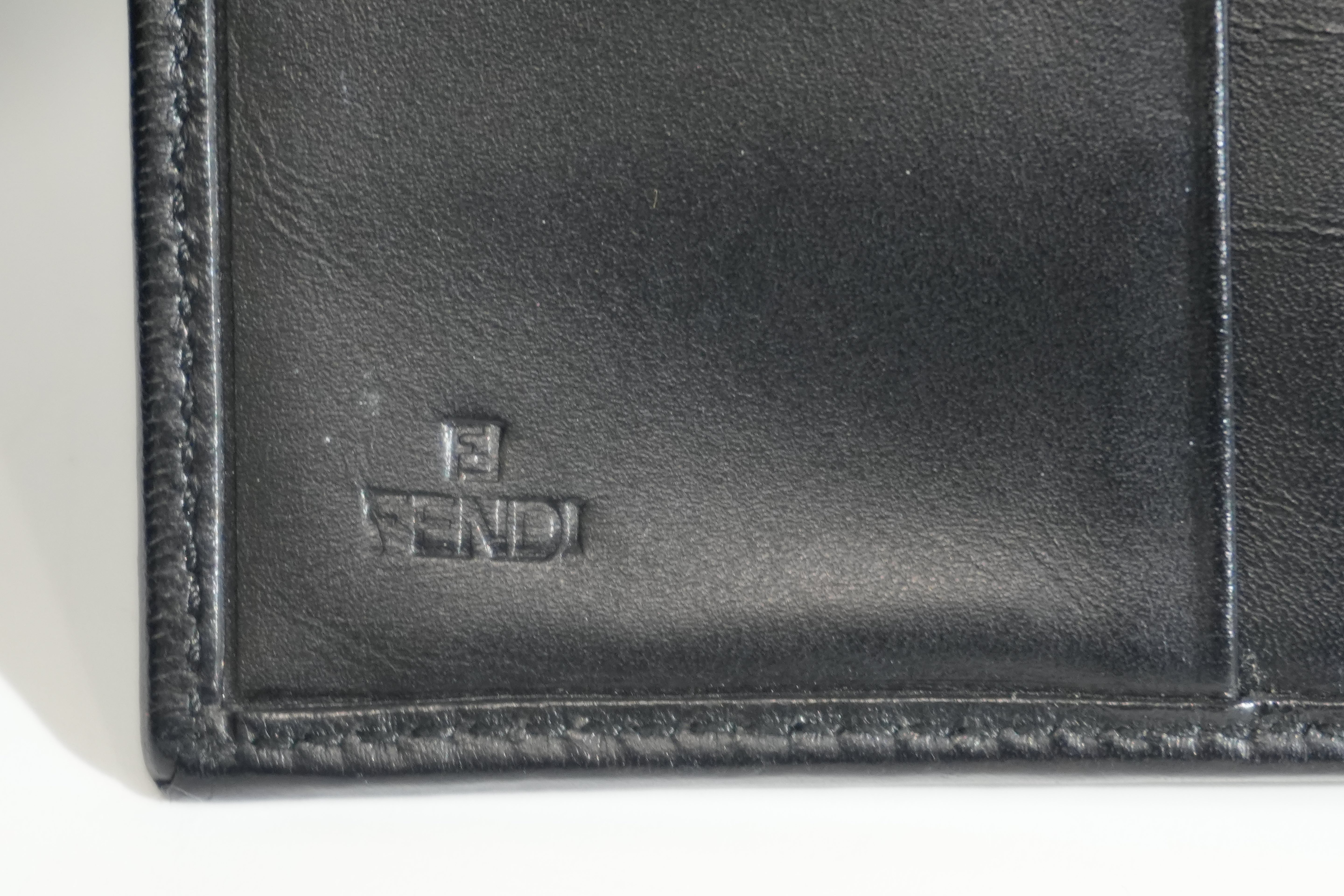 Pre-owned Fendi Zucchino Compact Wallet Black