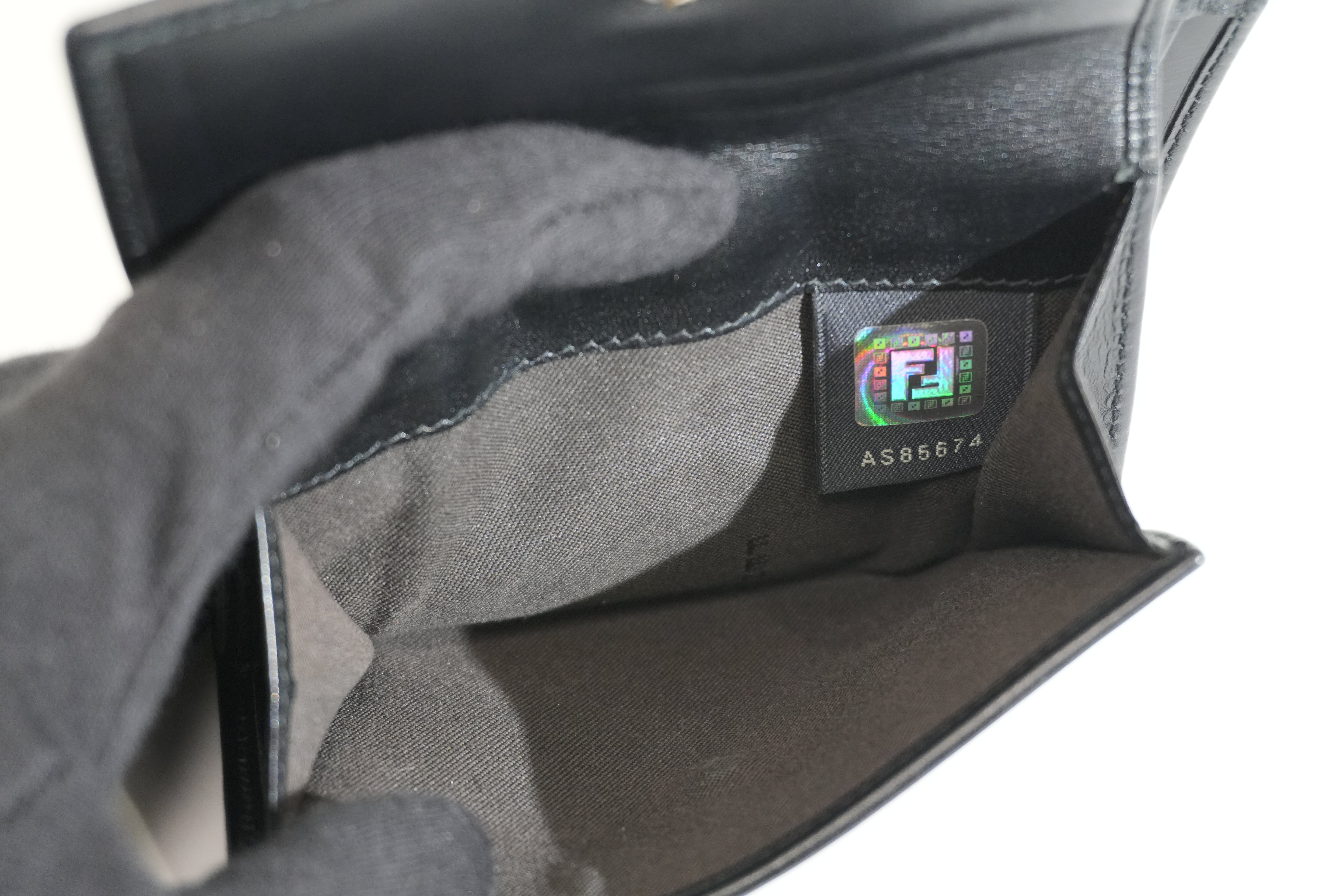 Pre-owned Fendi Zucchino Compact Wallet Black
