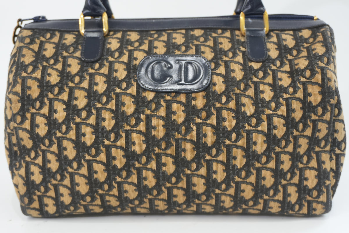 Pre-Owned Dior Vintage Trotter Boston Handbag Blue