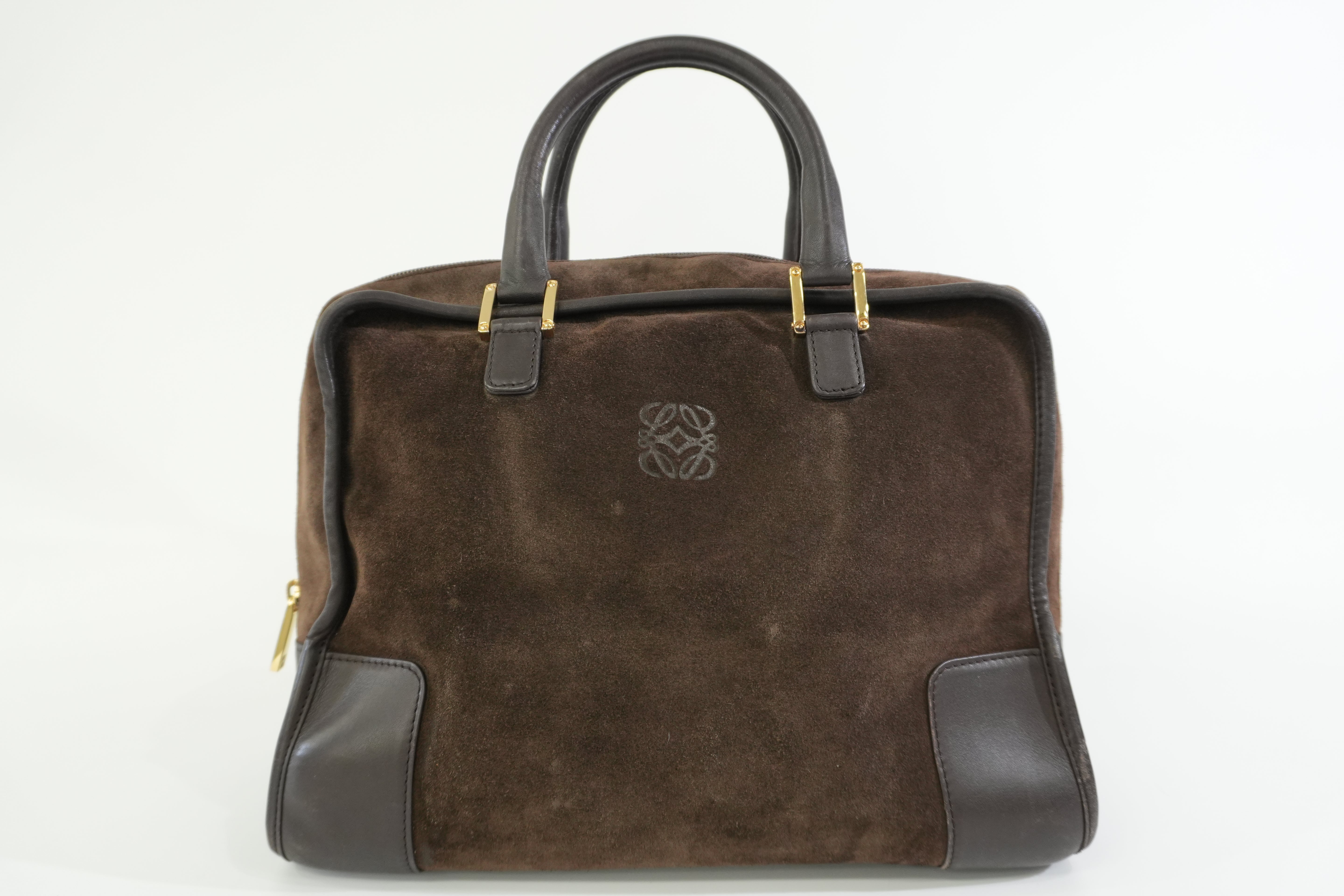 Pre-owned Loewe Suede Leather Anagram Amazona Handbag Brown
