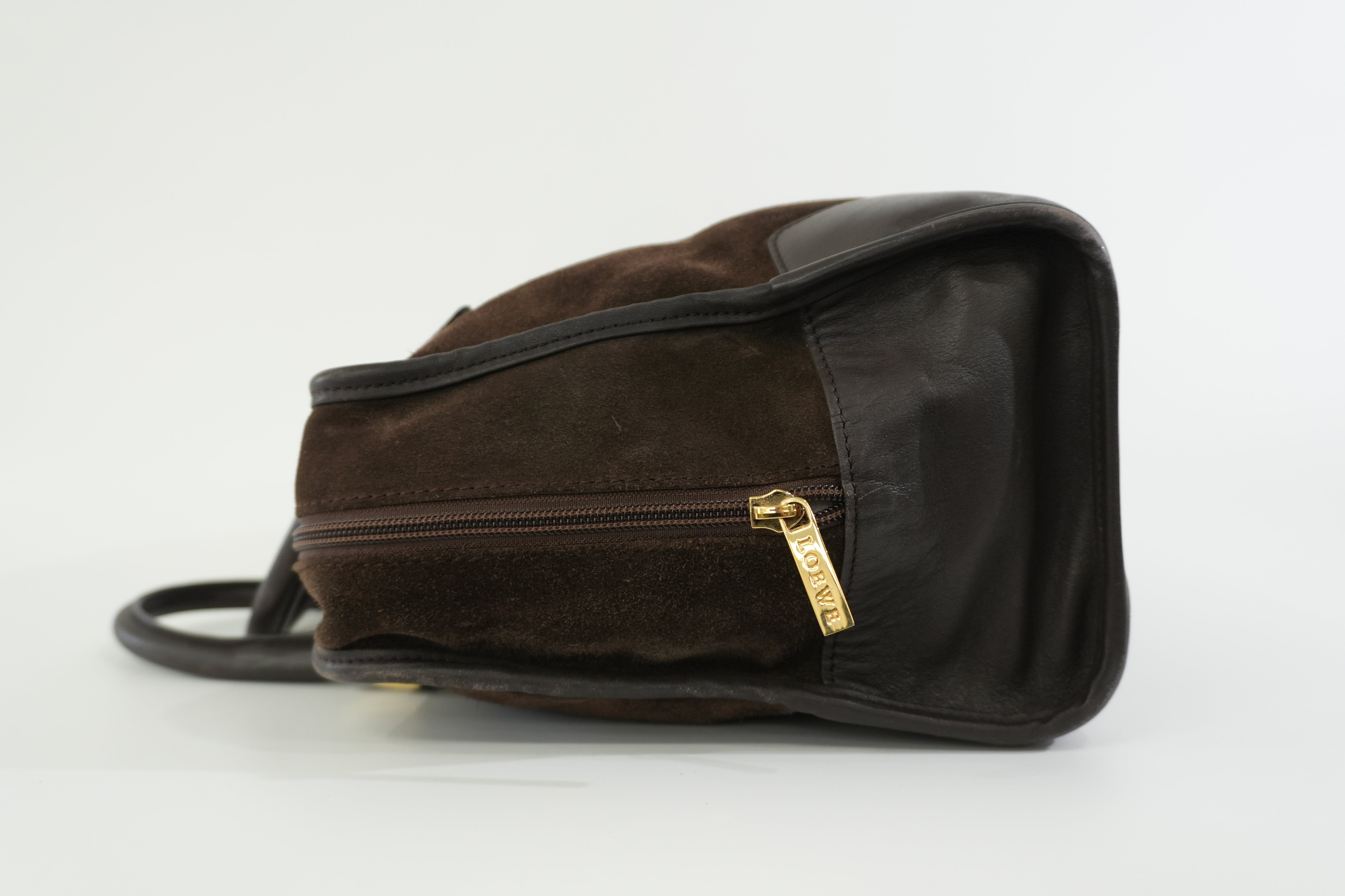 Pre-owned Loewe Suede Leather Anagram Amazona Handbag Brown