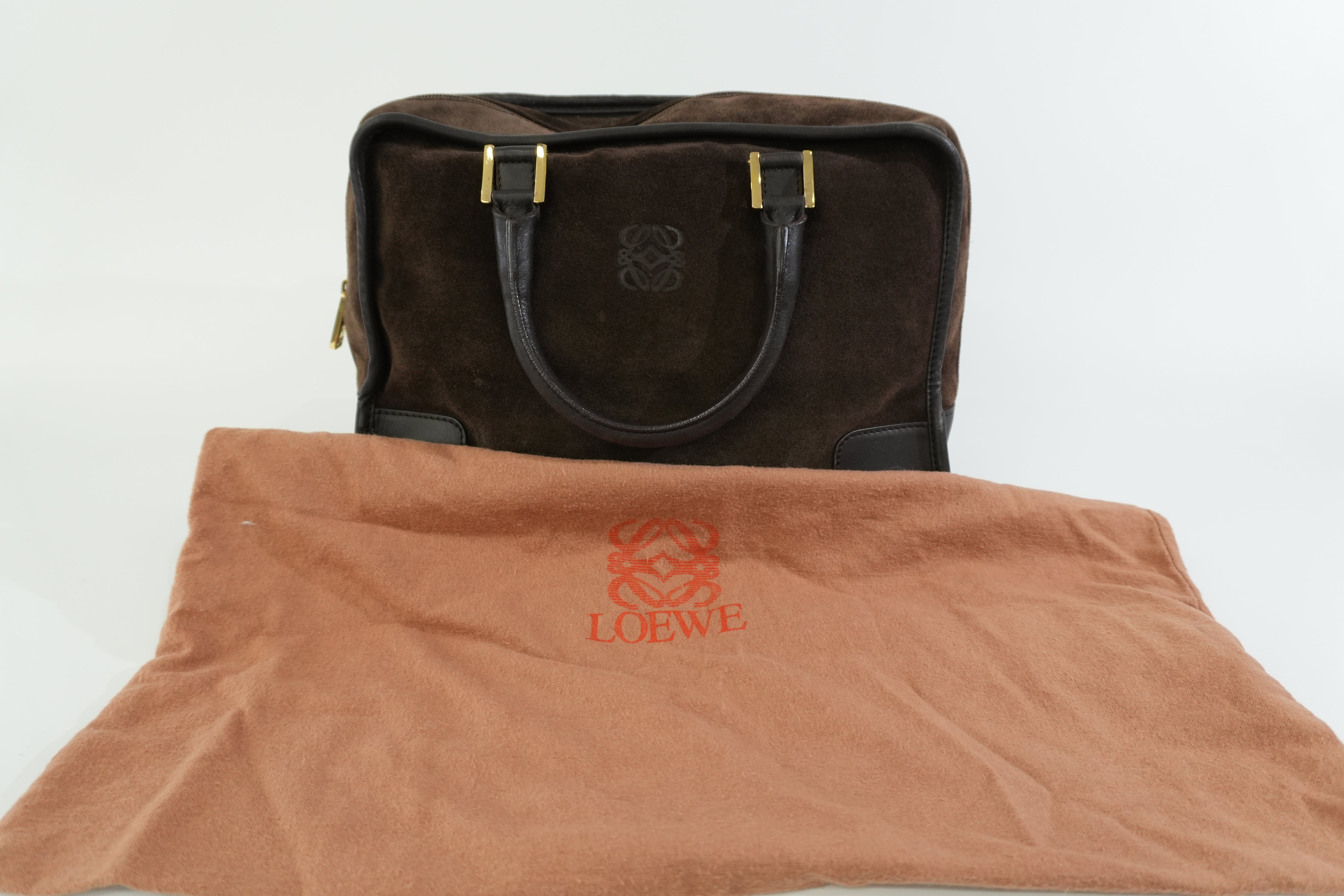 Pre-owned Loewe Suede Leather Anagram Amazona Handbag Brown