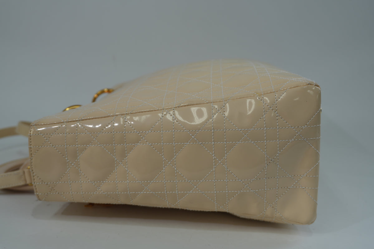 Pre-Owned Dior Patent Lady Dior Large Two Way Shoulder Bag