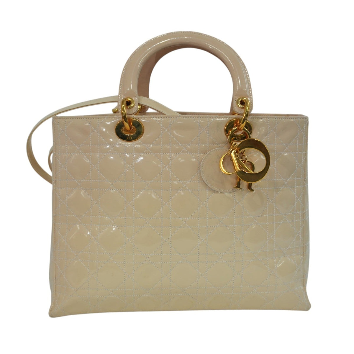 Pre-Owned Dior Patent Lady Dior Large Two Way Shoulder Bag