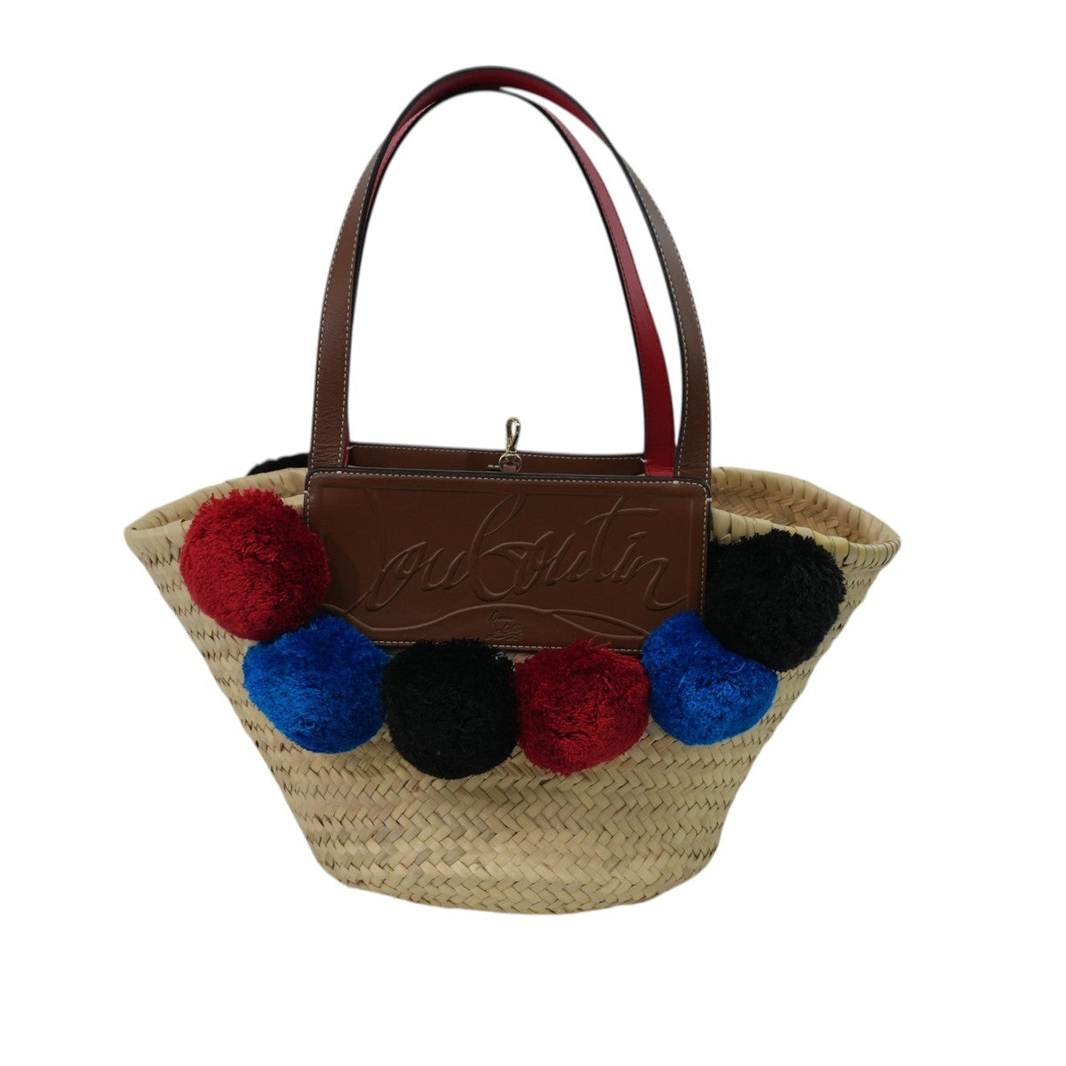 Pre-Owned Louboutin Raffia Loubishore PomPom Straw Tote Bag