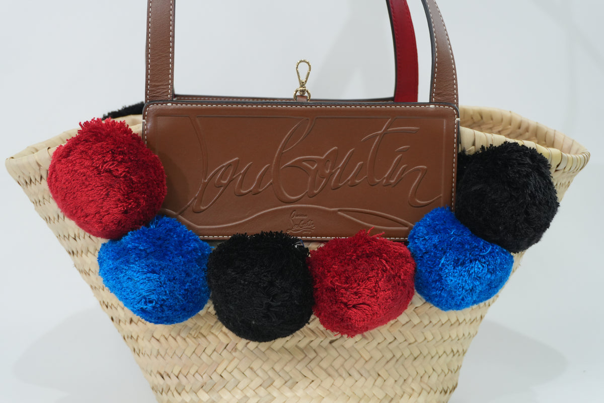 Pre-Owned Louboutin Raffia Loubishore PomPom Straw Tote Bag