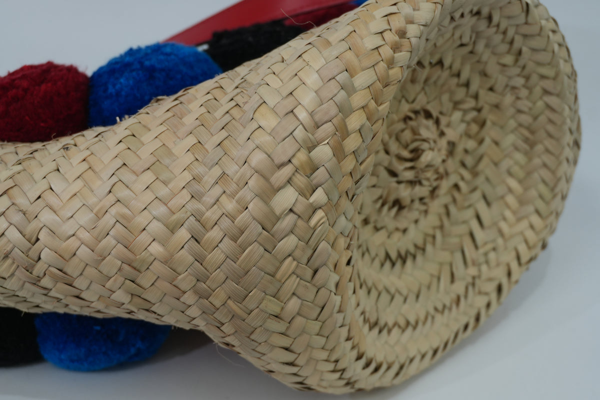 Pre-Owned Louboutin Raffia Loubishore PomPom Straw Tote Bag