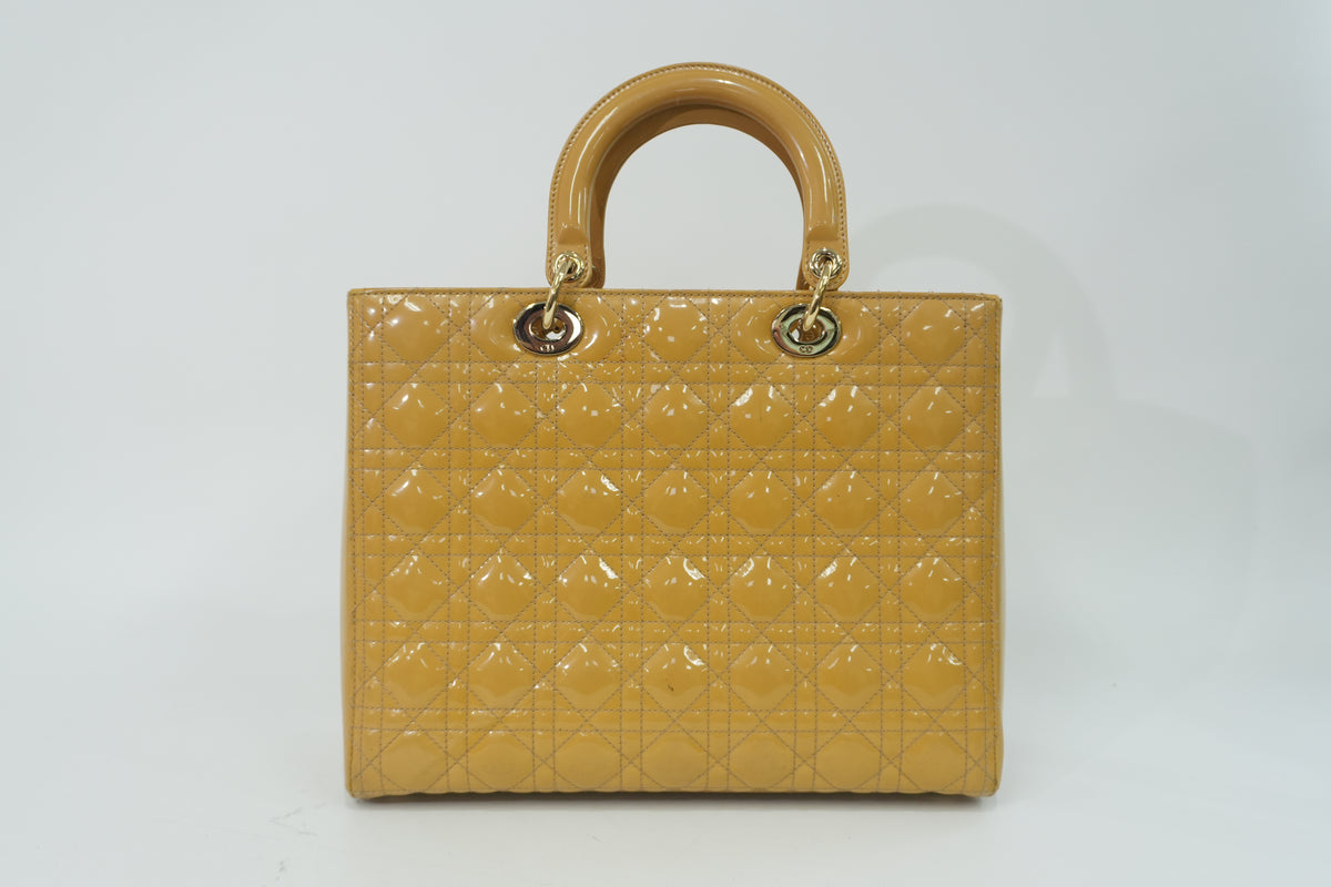 Pre-Owned Christian Dior Patent Leather Large Lady Dior Handbag Beige