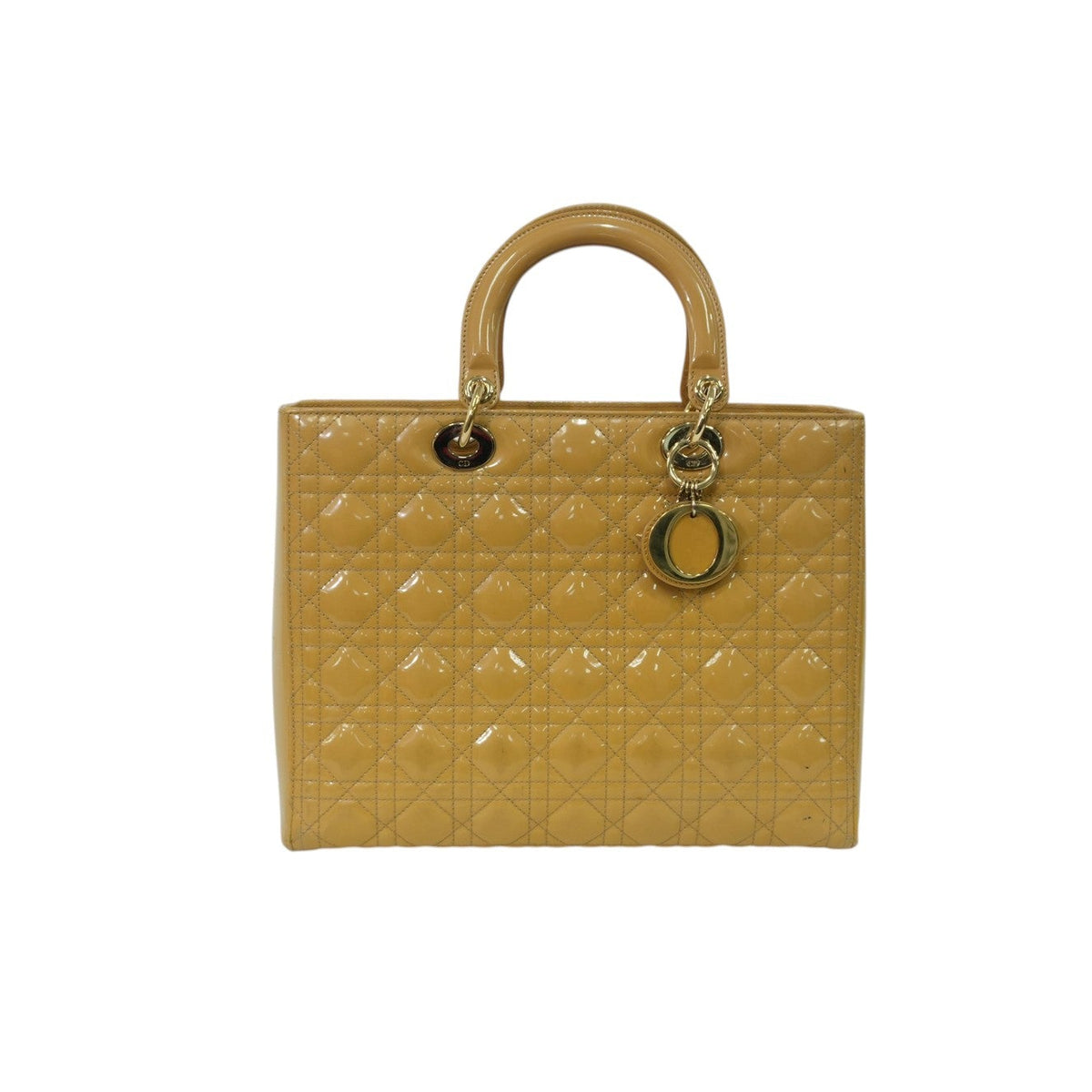 Pre-Owned Christian Dior Patent Leather Large Lady Dior Handbag Beige
