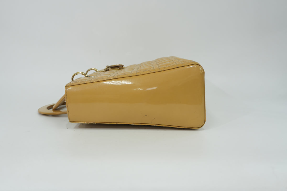 Pre-Owned Christian Dior Patent Leather Large Lady Dior Handbag Beige