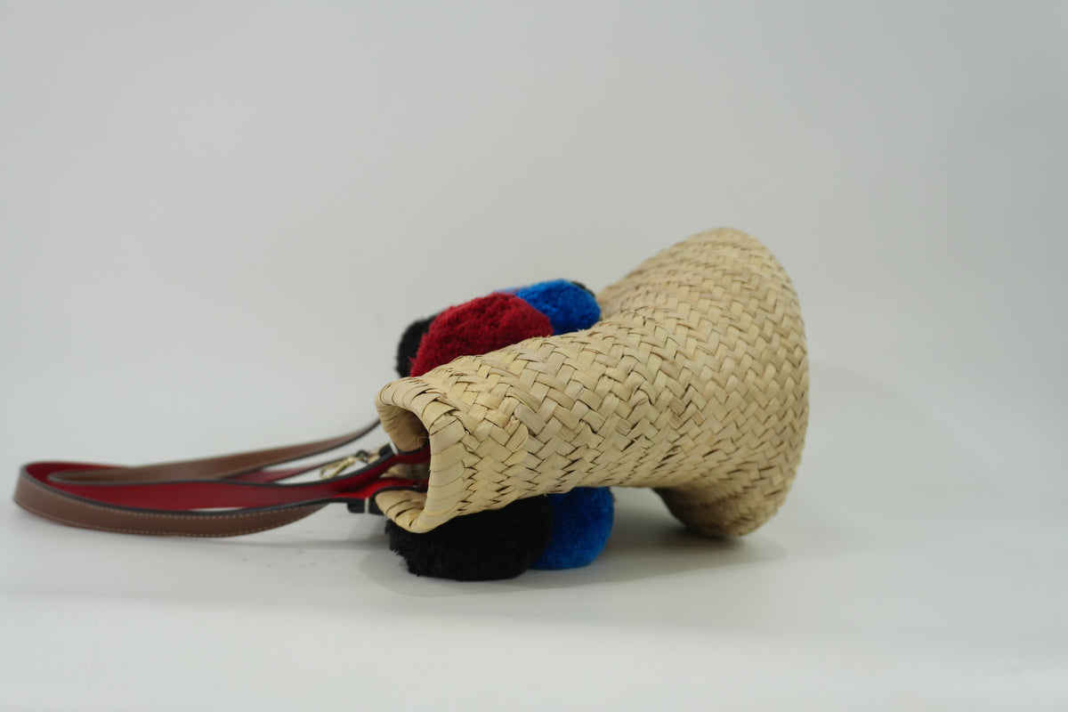 Pre-Owned Louboutin Raffia Loubishore PomPom Straw Tote Bag