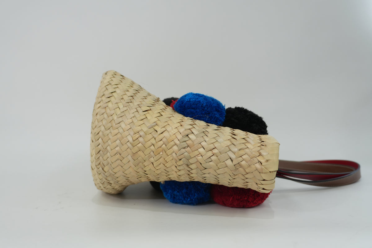 Pre-Owned Louboutin Raffia Loubishore PomPom Straw Tote Bag
