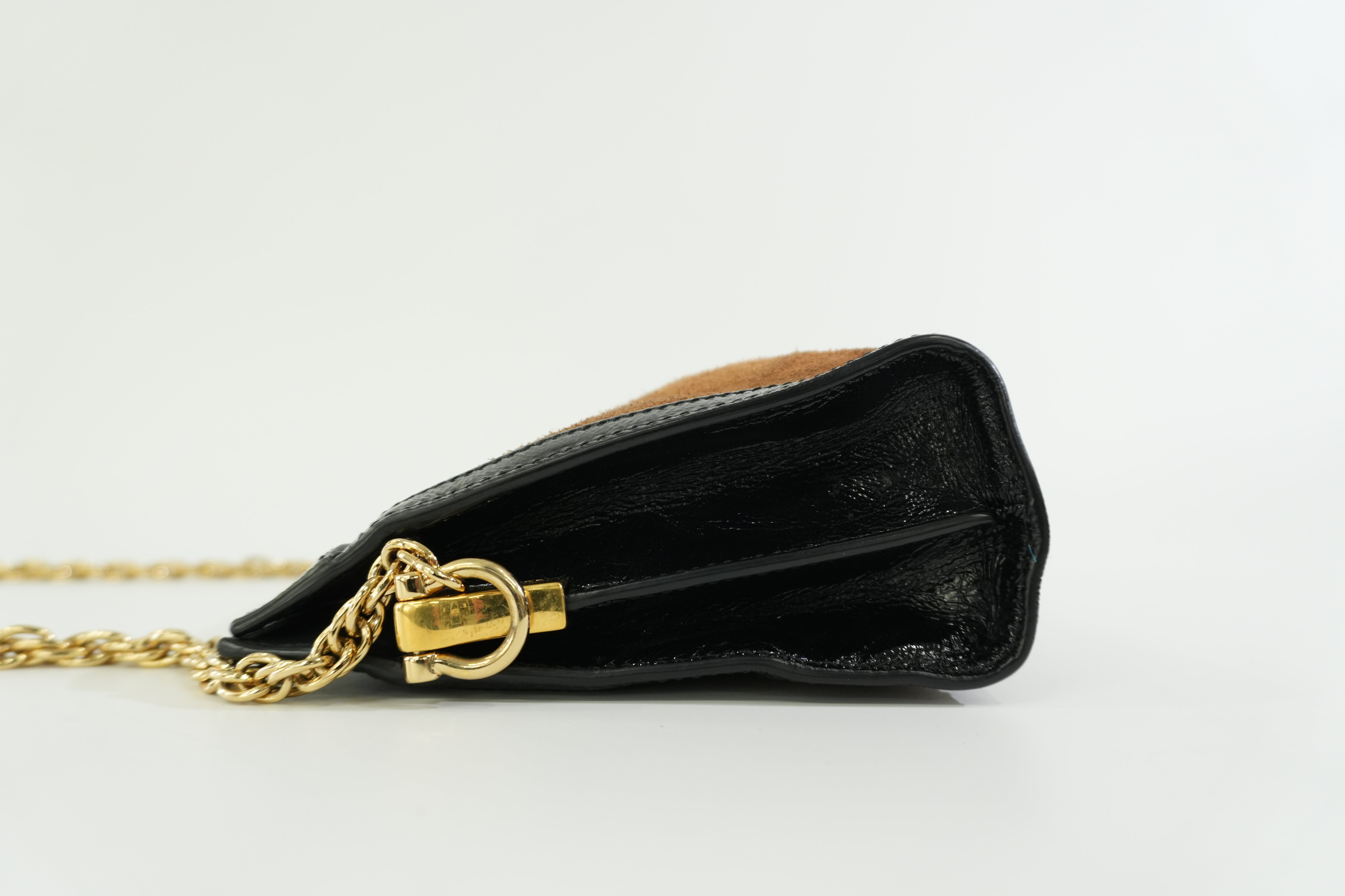 Pre-owned Gucci Suede Leather Chain Shoulder Bag Brown