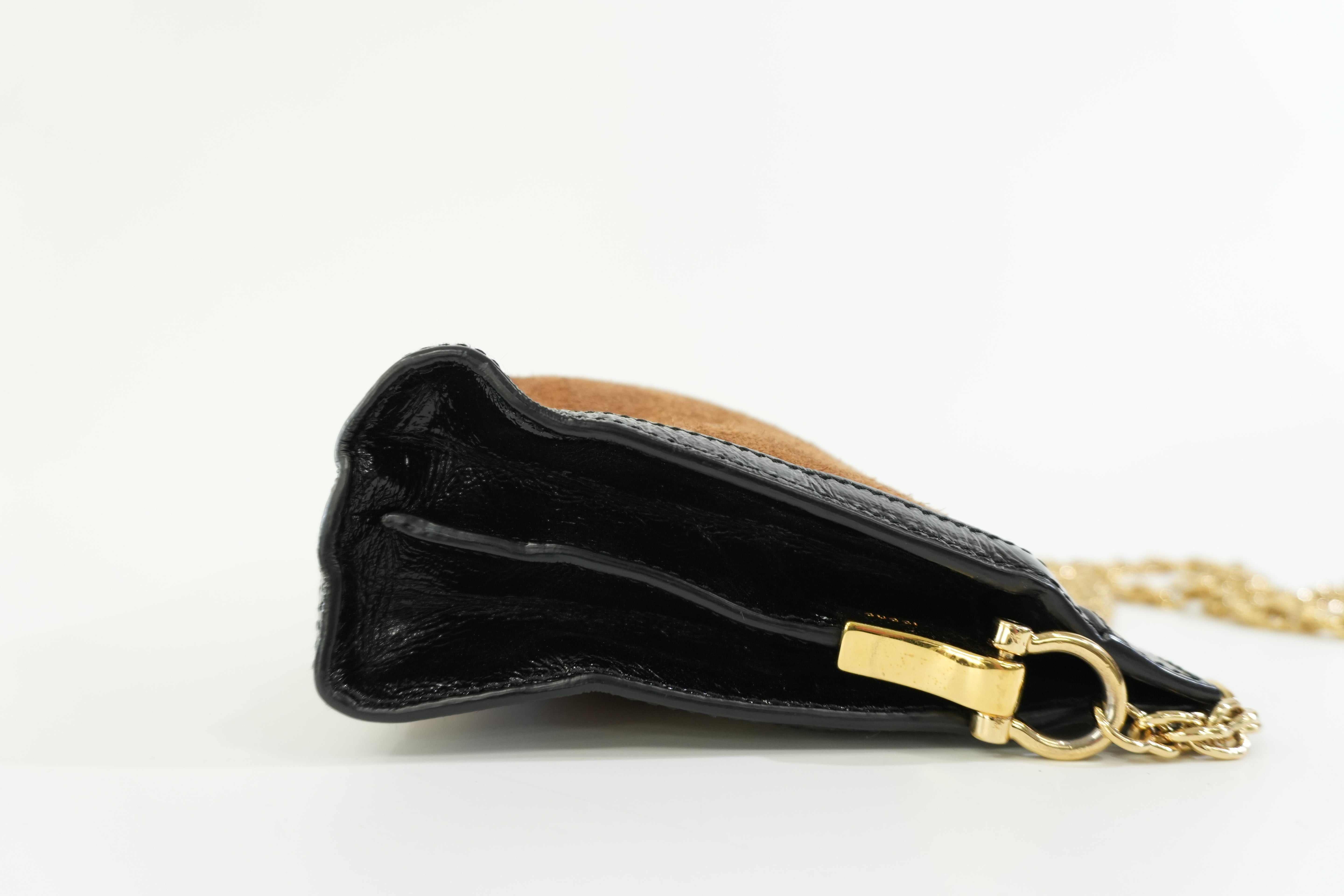 Pre-owned Gucci Suede Leather Chain Shoulder Bag Brown