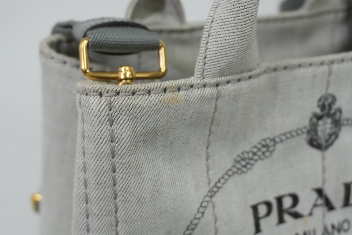 Pre-Owned Prada Two Way Canapa Shoulder Bag Gray