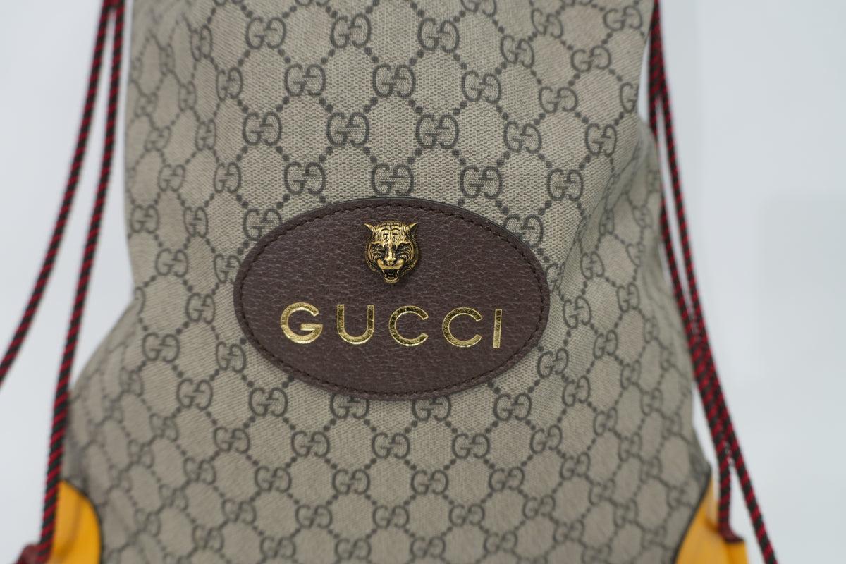 Pre-Owned Gucci GG Supreme Neo Vintage Drawstring Backpack Brown