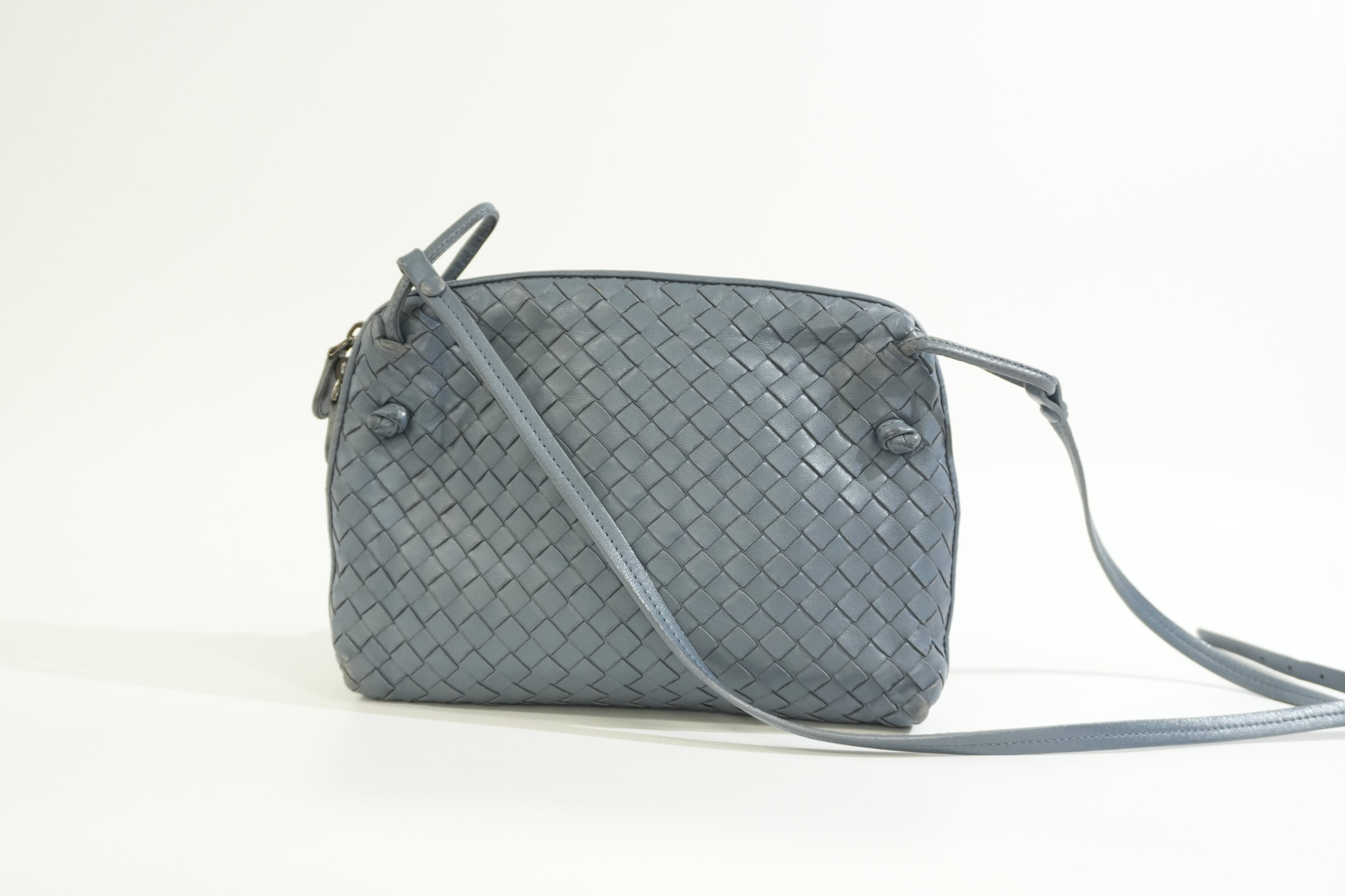 Pre-owned Bottega Intreciatto Small Crossbody Bag Blue