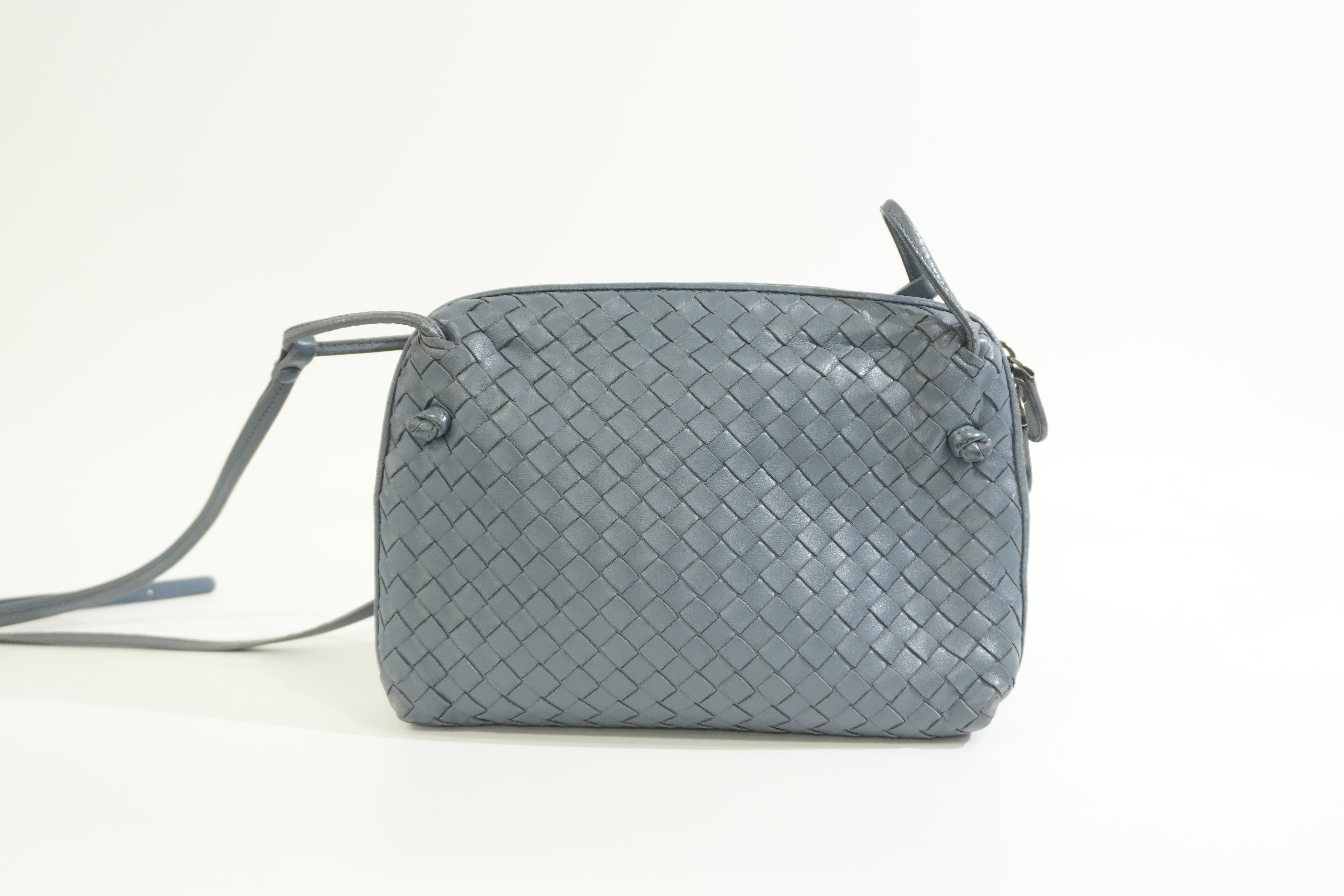 Pre-owned Bottega Intreciatto Small Crossbody Bag Blue