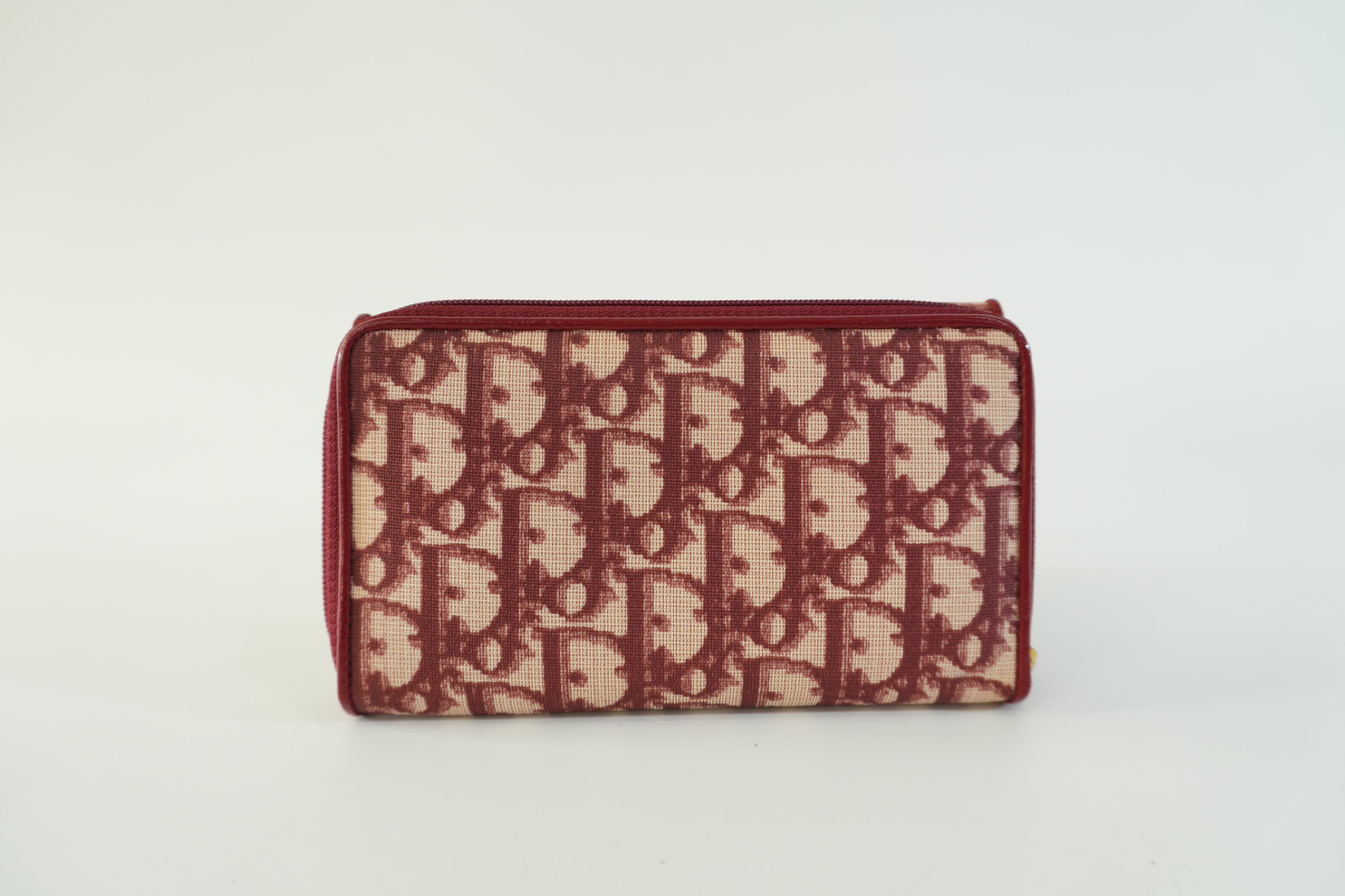 Pre-owned Christian Dior Canvas Oblique Short Wallet Burgundy