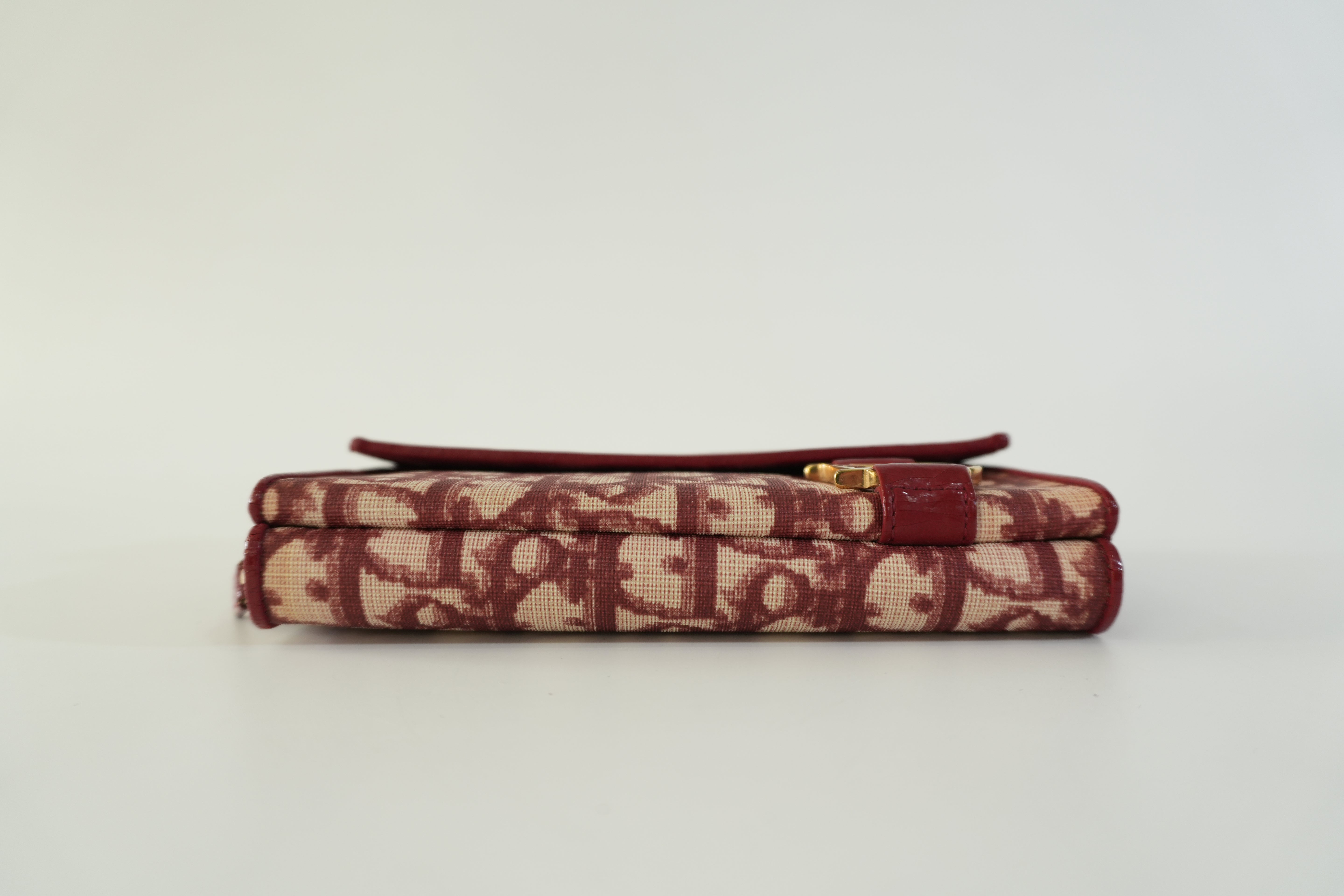 Pre-owned Christian Dior Canvas Oblique Short Wallet Burgundy