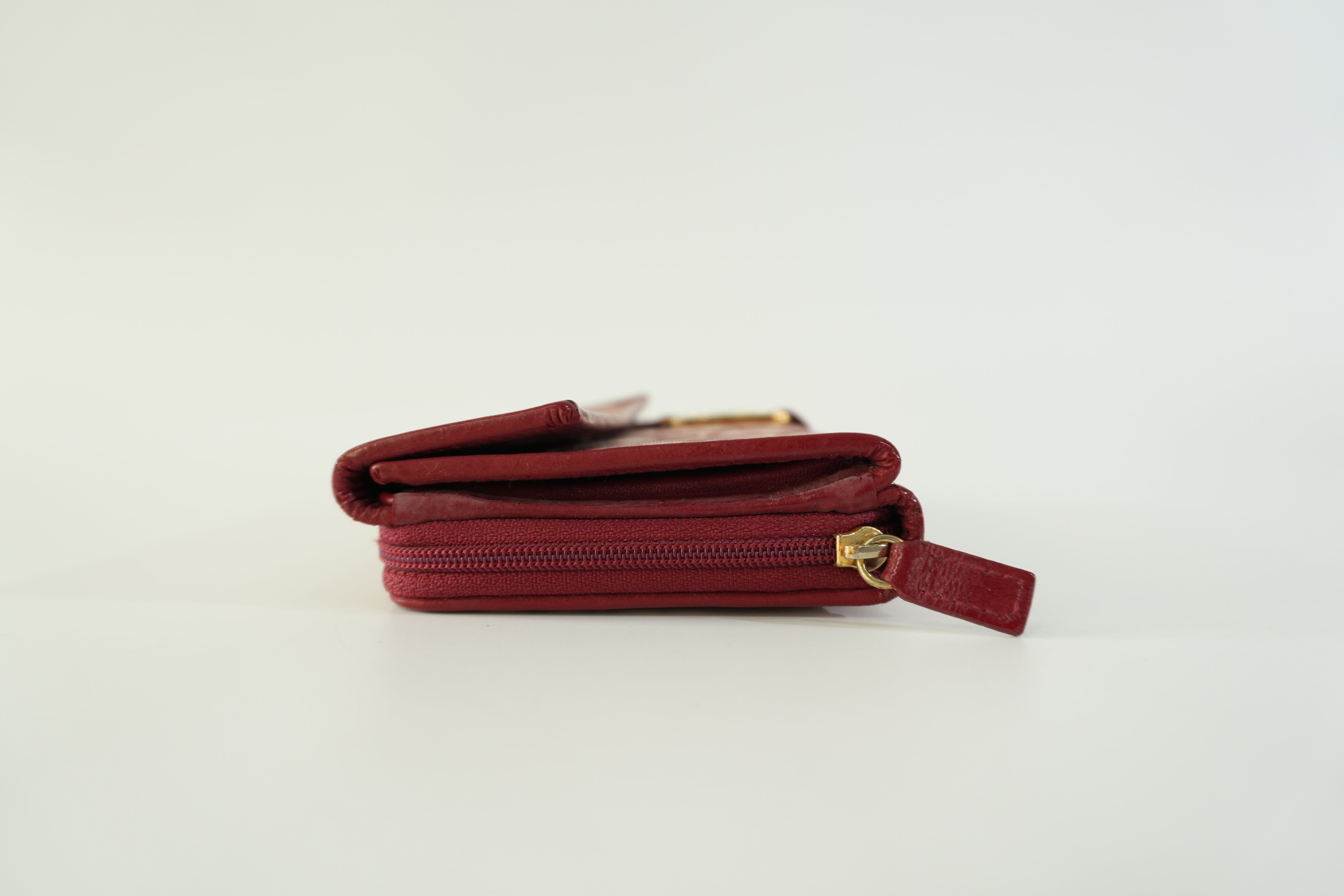 Pre-owned Christian Dior Canvas Oblique Short Wallet Burgundy