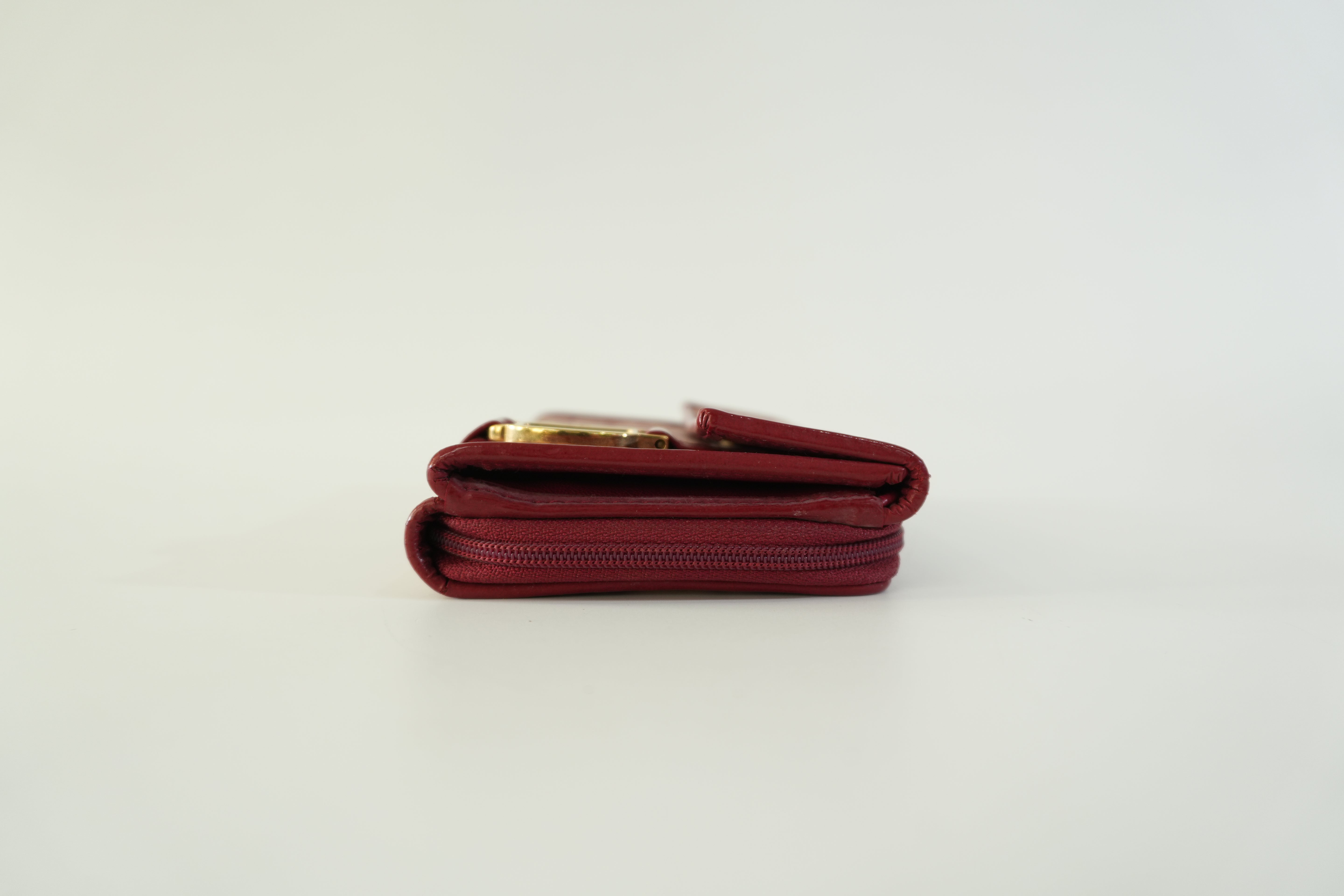Pre-owned Christian Dior Canvas Oblique Short Wallet Burgundy
