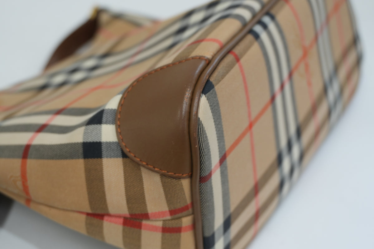 Pre-Owned Burberry HayMarket Check Hobo Shoulder Bag Brown