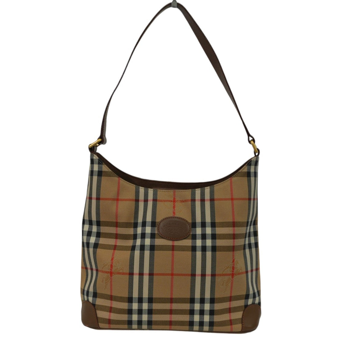 Pre-Owned Burberry HayMarket Check Hobo Shoulder Bag Brown