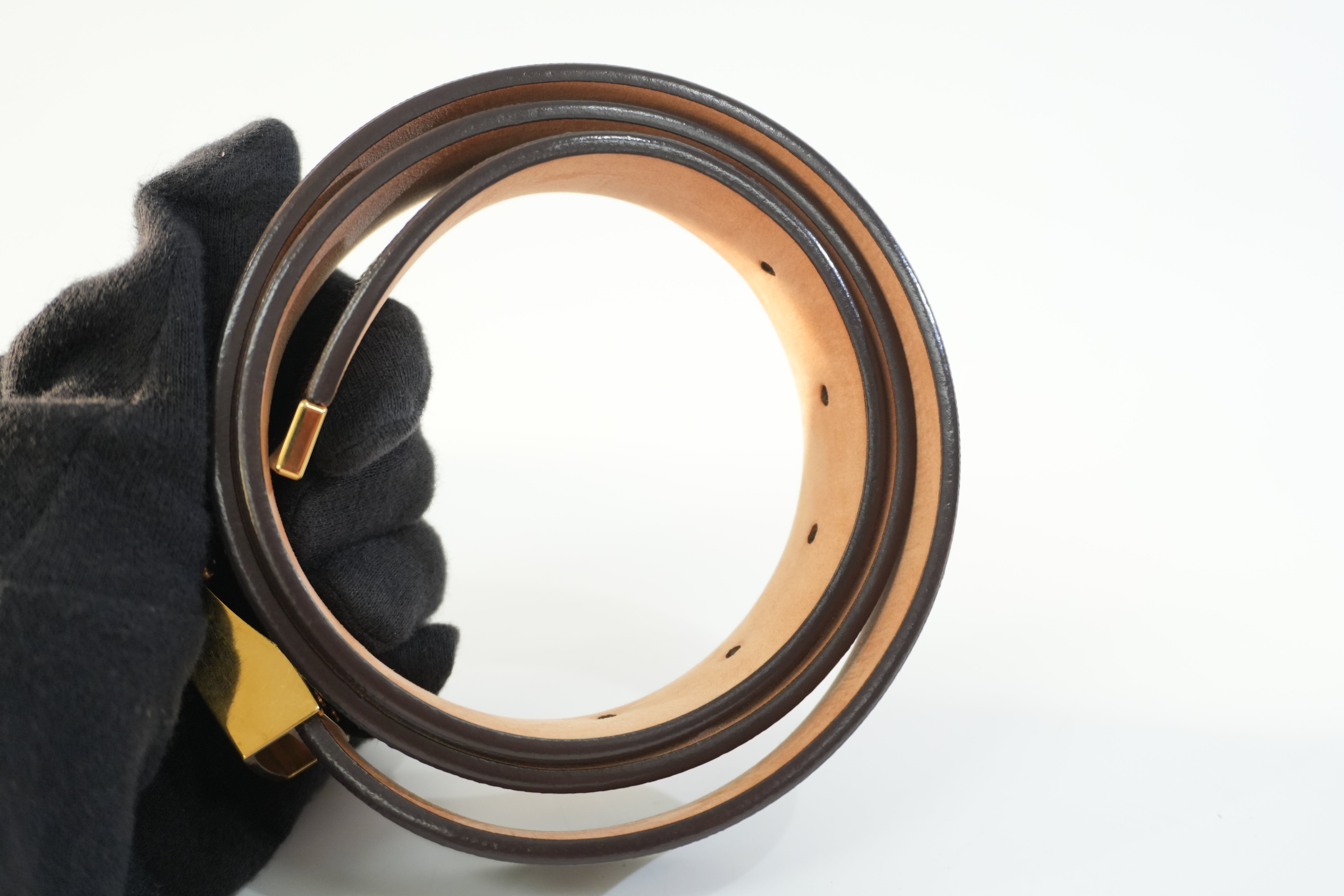 Pre-owned Louis Vuitton Damier Ebene Belt Size 80