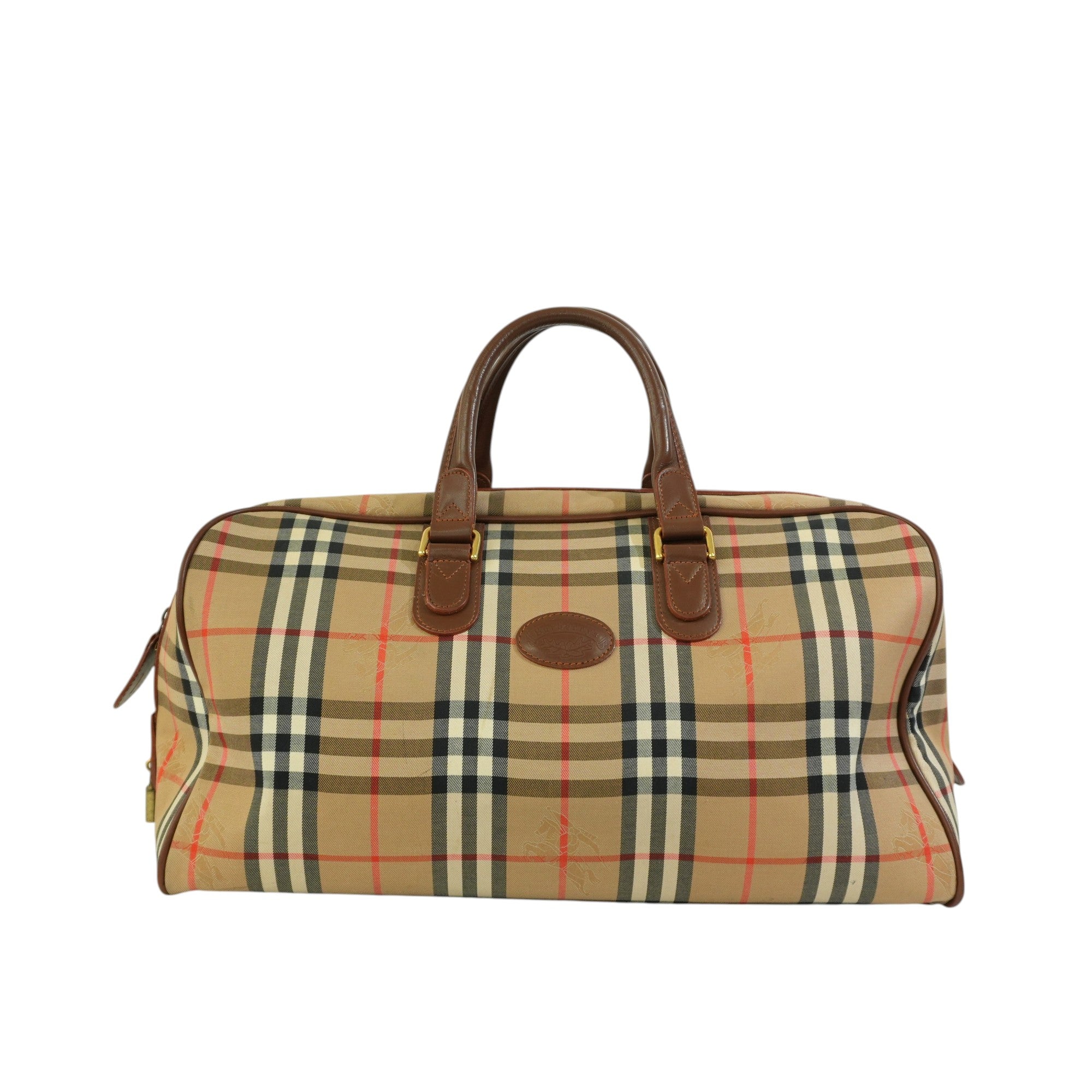 Pre-owned Burberry Haymarket Boston Bag Size 40