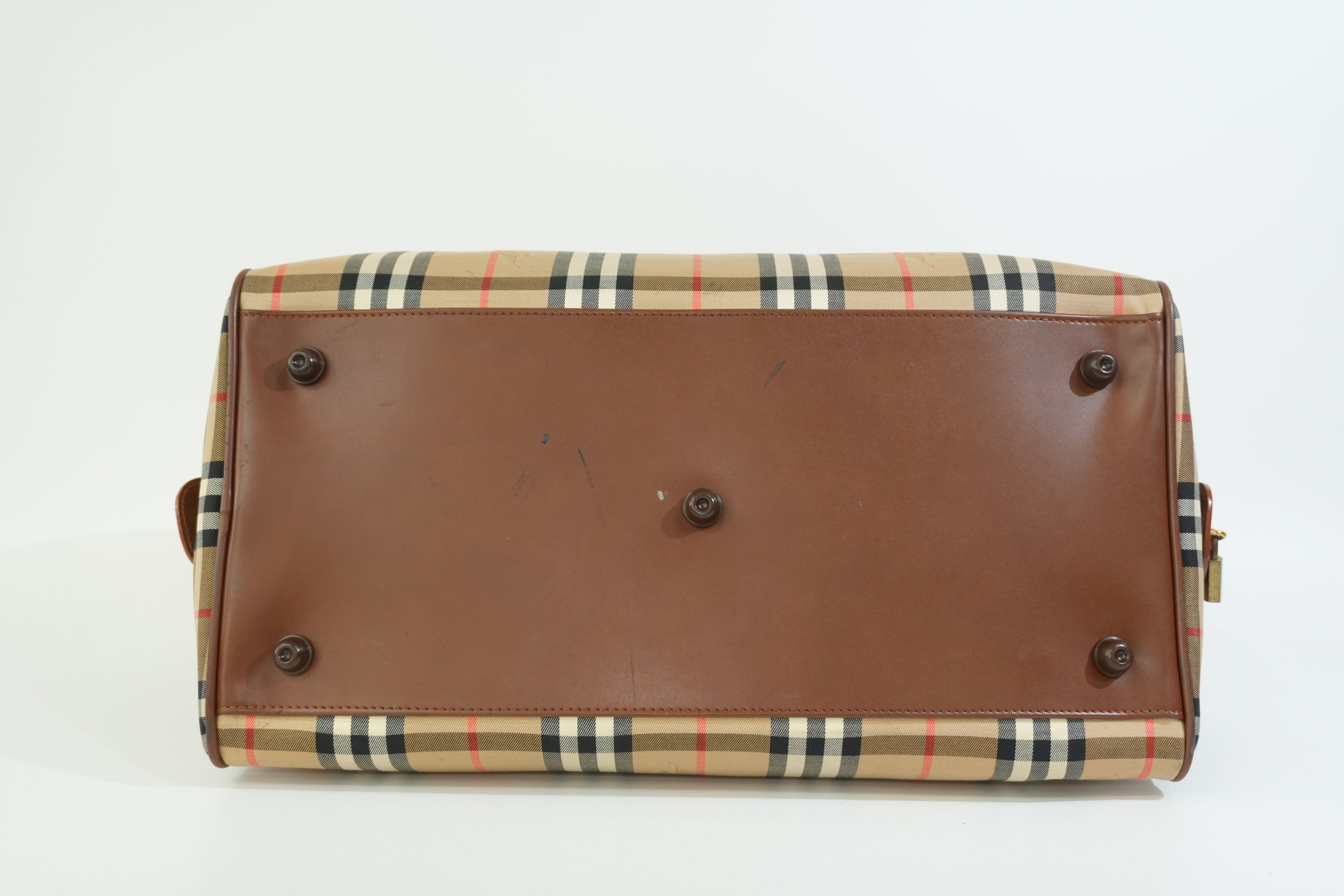 Pre-owned Burberry Haymarket Boston Bag Size 40