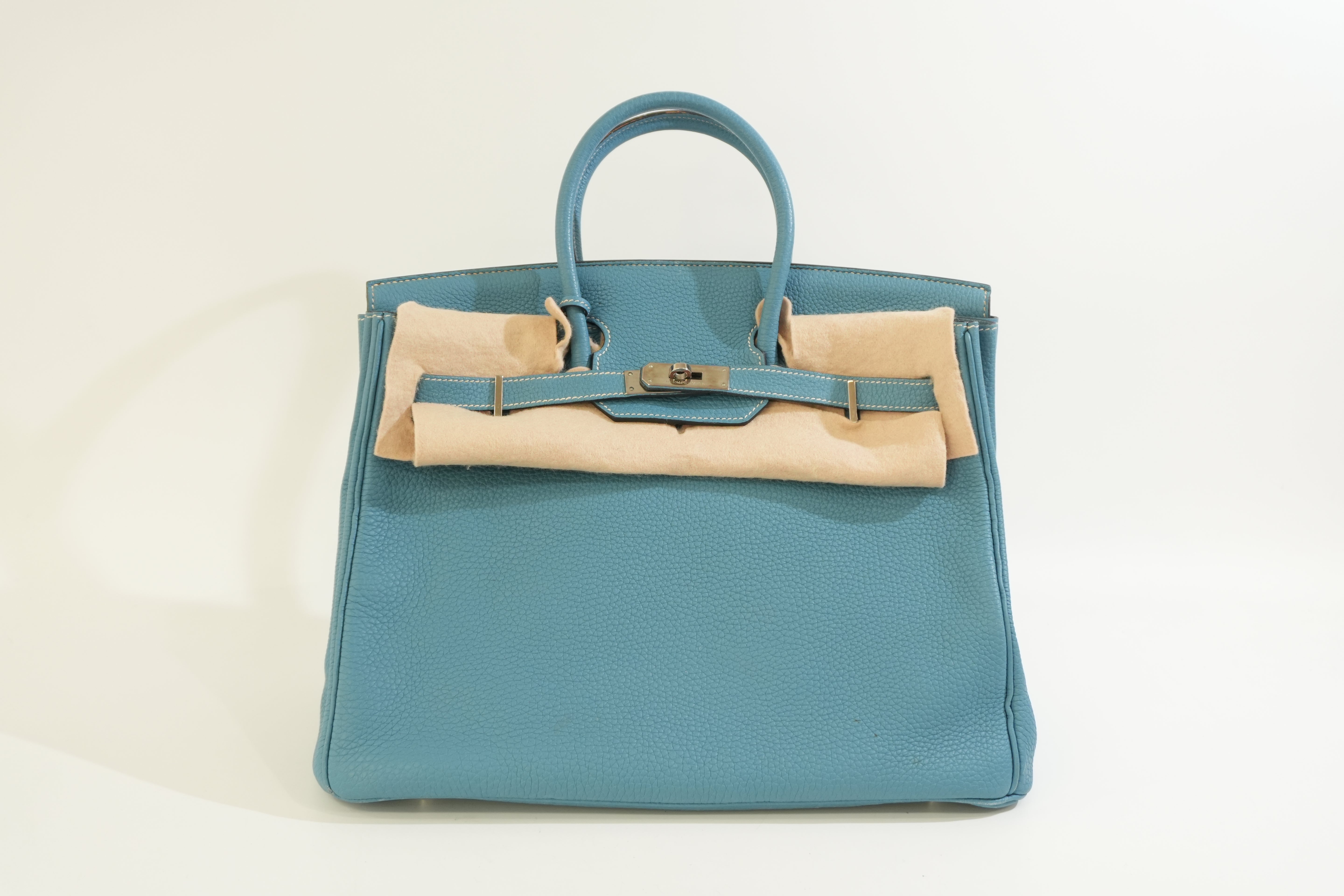 Pre-owned Hermes Togo Leather Birkin 35 Blue Jean