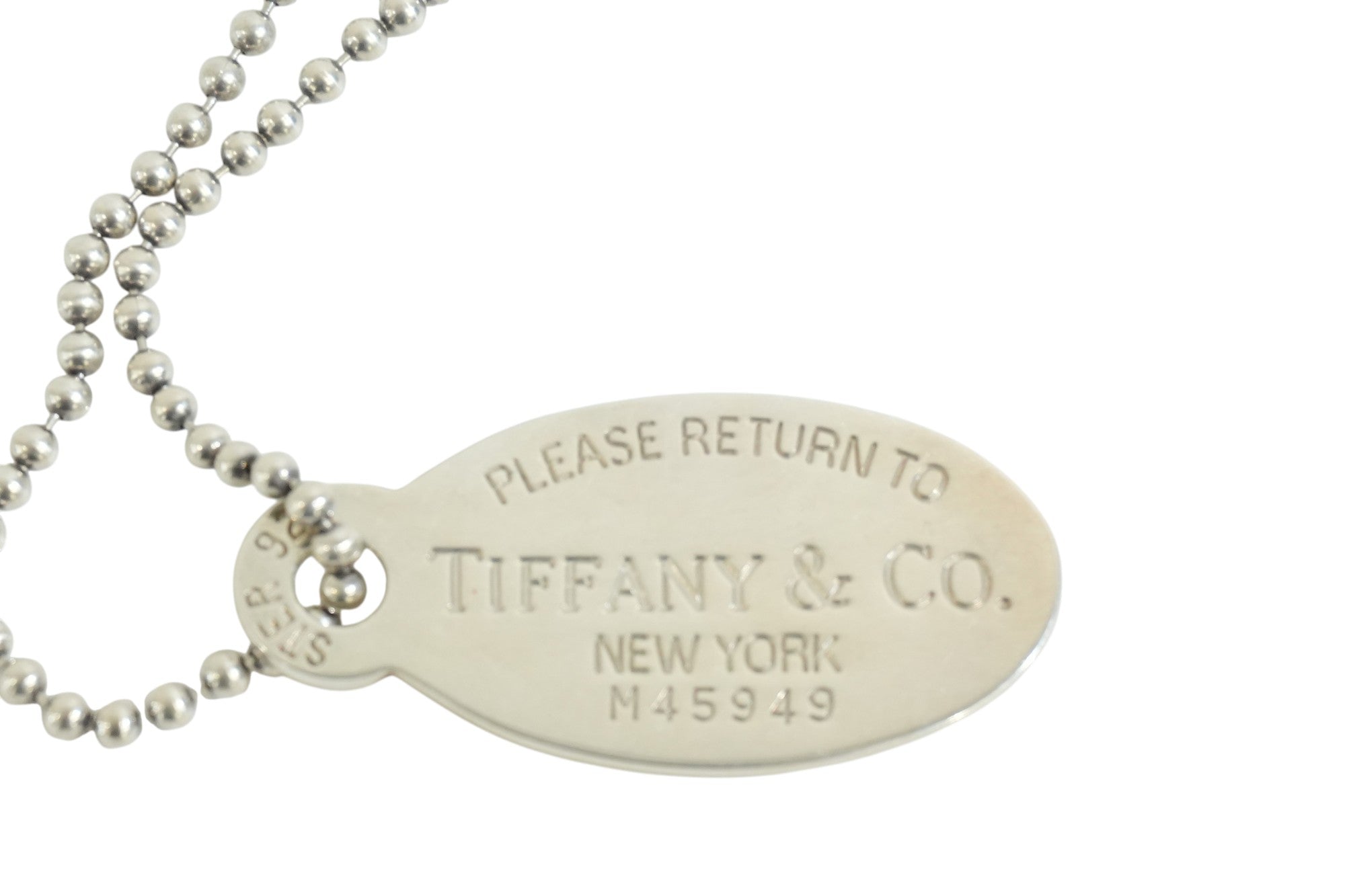 Pre-owned Tiffany & Co. Oval Tag Necklace Silver