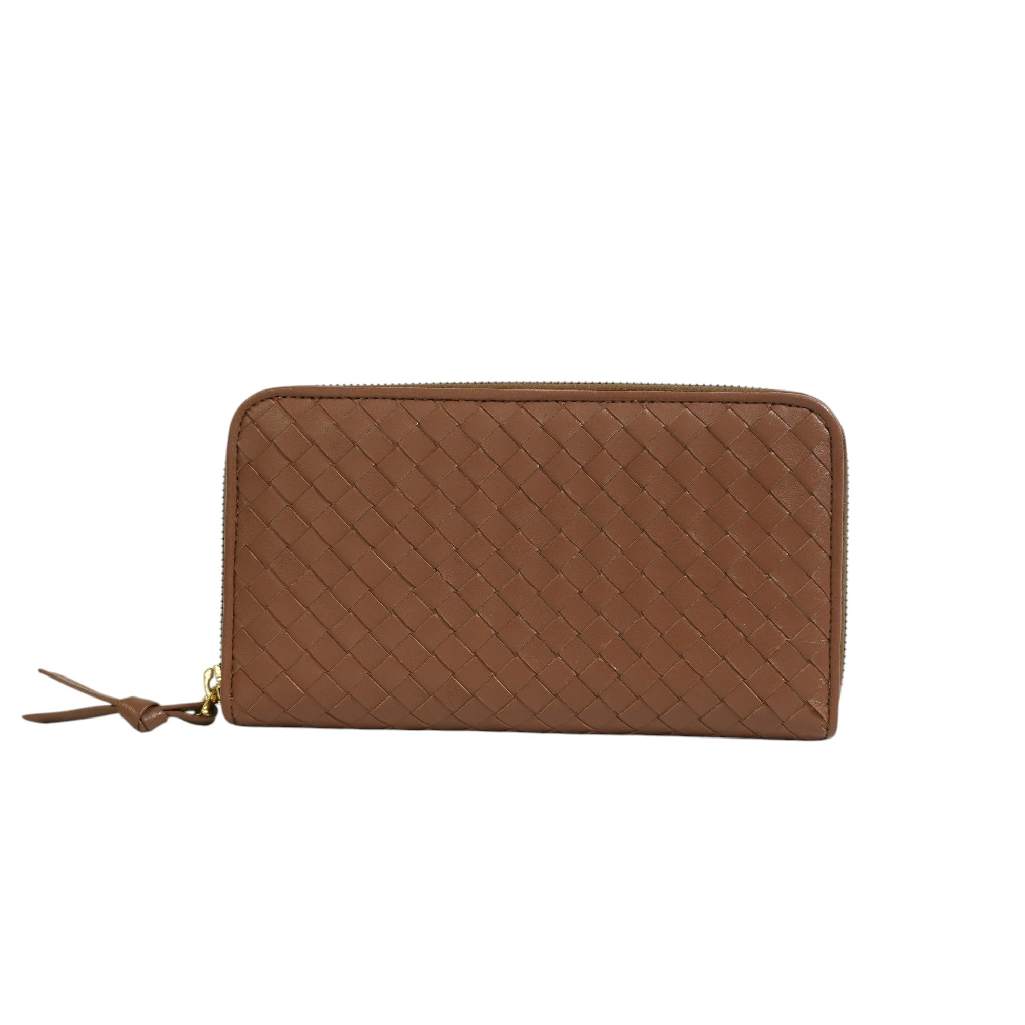 Pre-owned Bottega Intercciato Zippy Long Wallet Brown