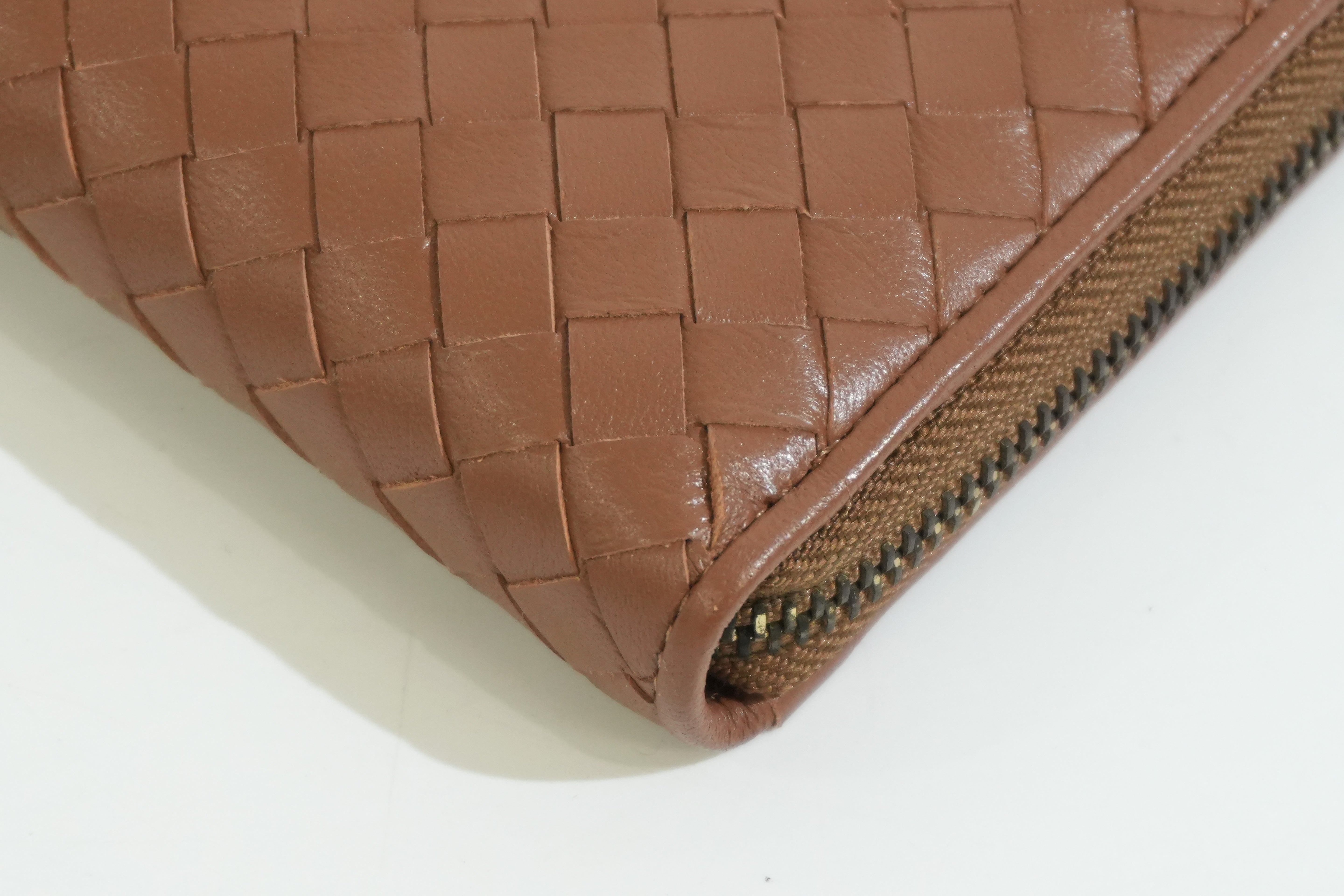 Pre-owned Bottega Intercciato Zippy Long Wallet Brown