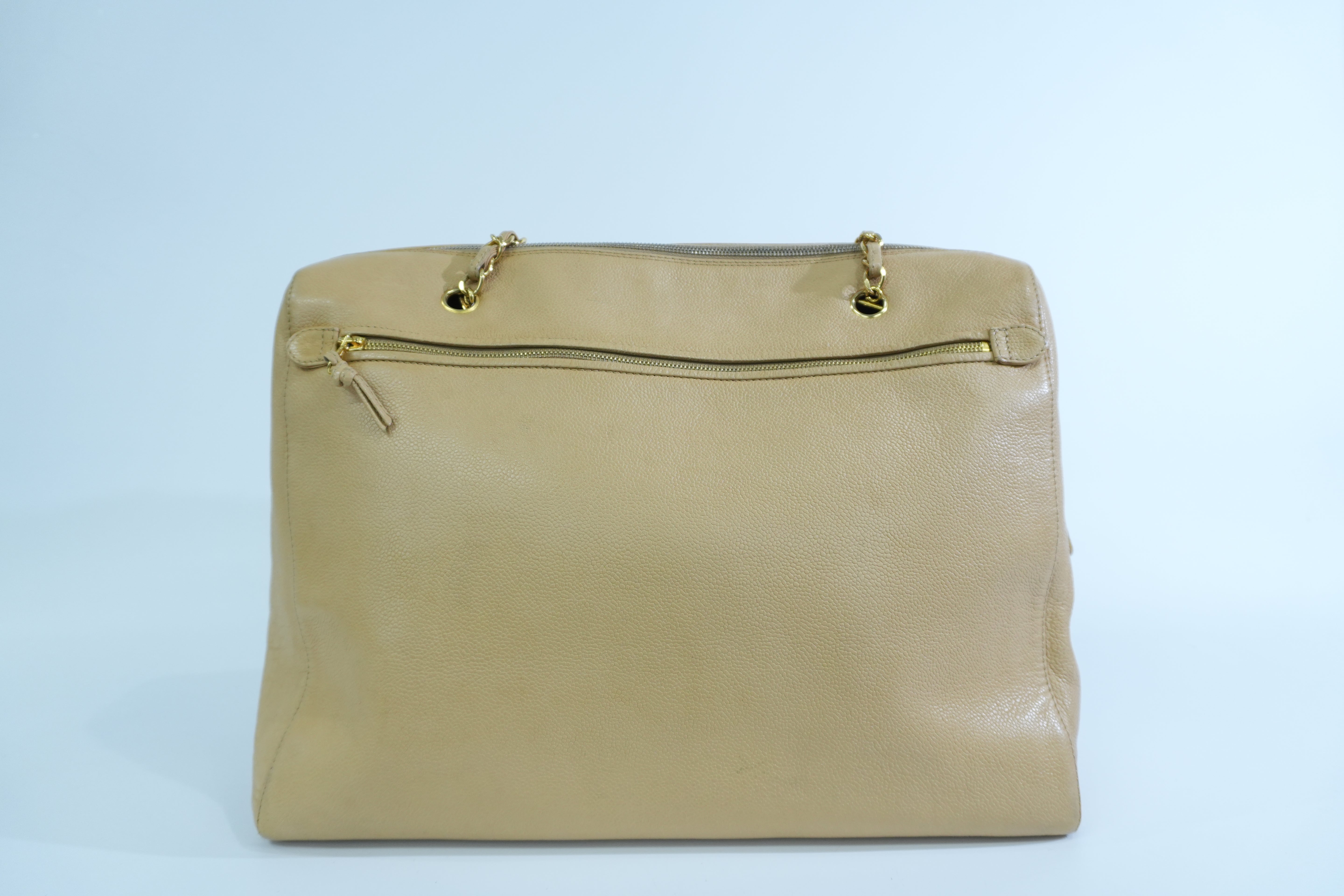 Pre-loved Chanel Caviar Skin Matelasse Coco Mark Tote Bag Beige